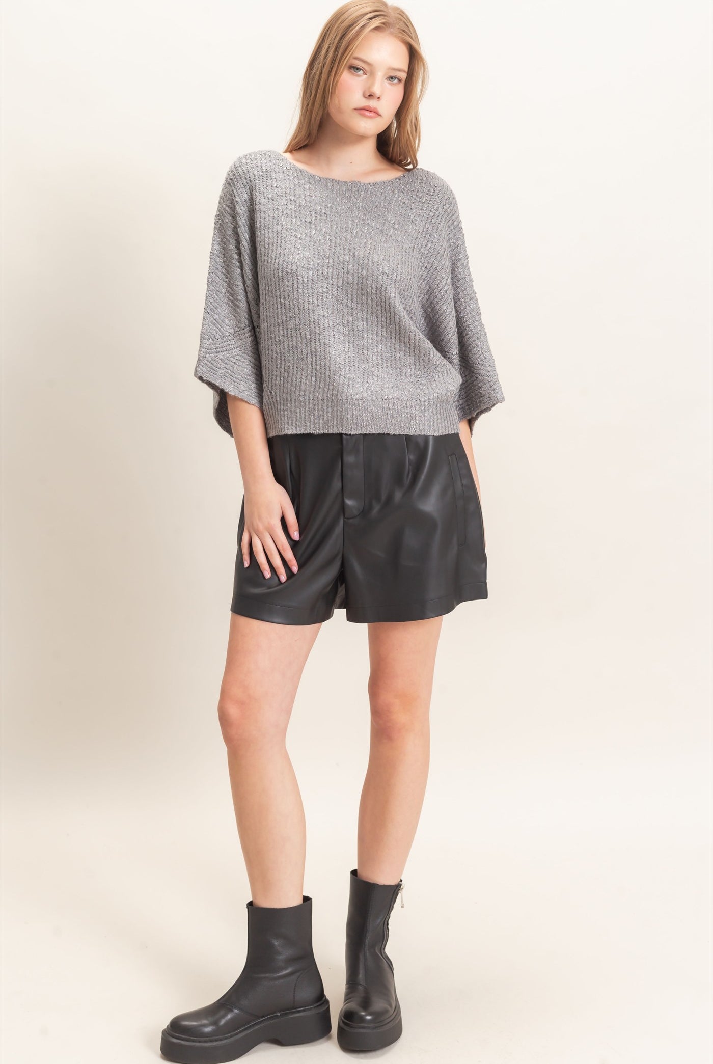 Wholesale Ribbed Boat Neck Sweater Sweaters HF26F201 HEATHER GRAY HYFVE