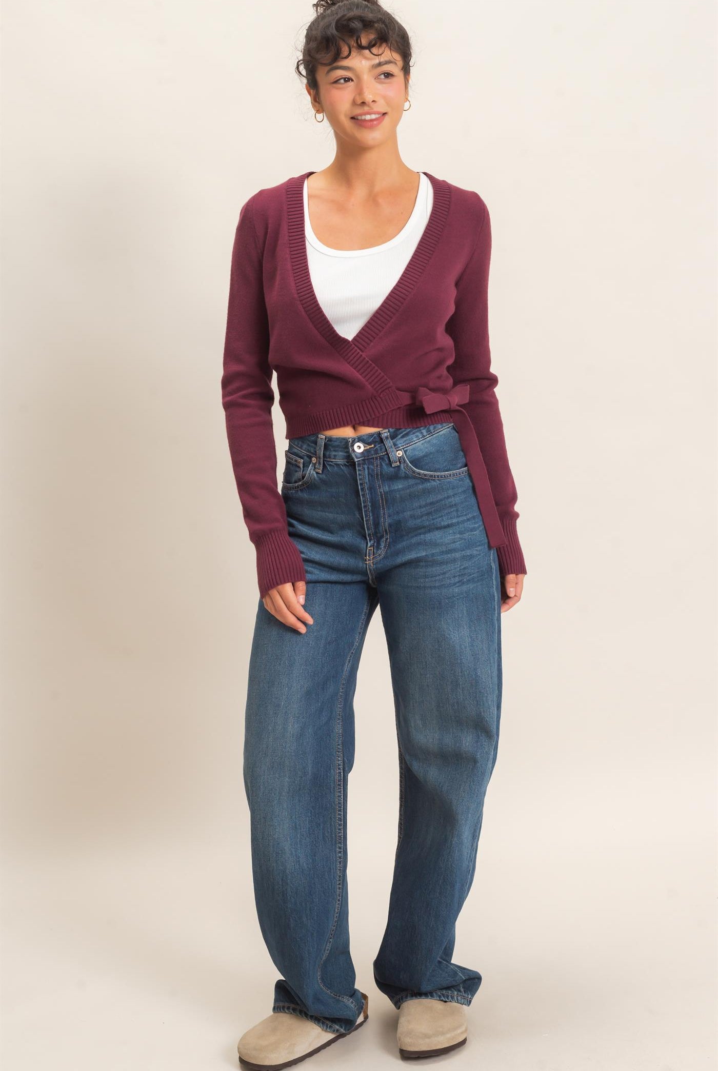 Wholesale Wrap Knit Cardigan Sweaters DZ26F393 DARK CHERRY DOUBLE ZERO