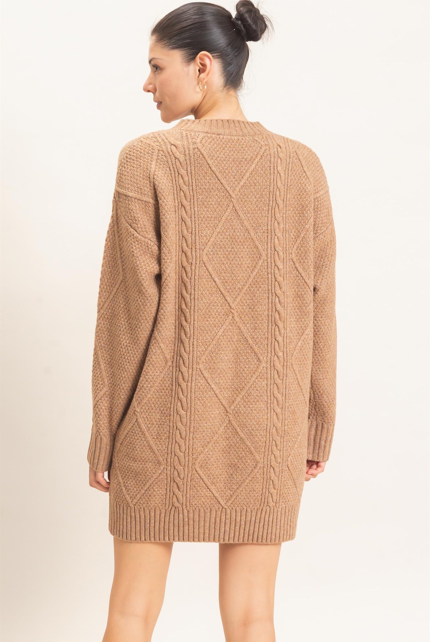 Wholesale Cable Knit Crew Neck Dress Dresses HF26F006 TAUPE HYFVE