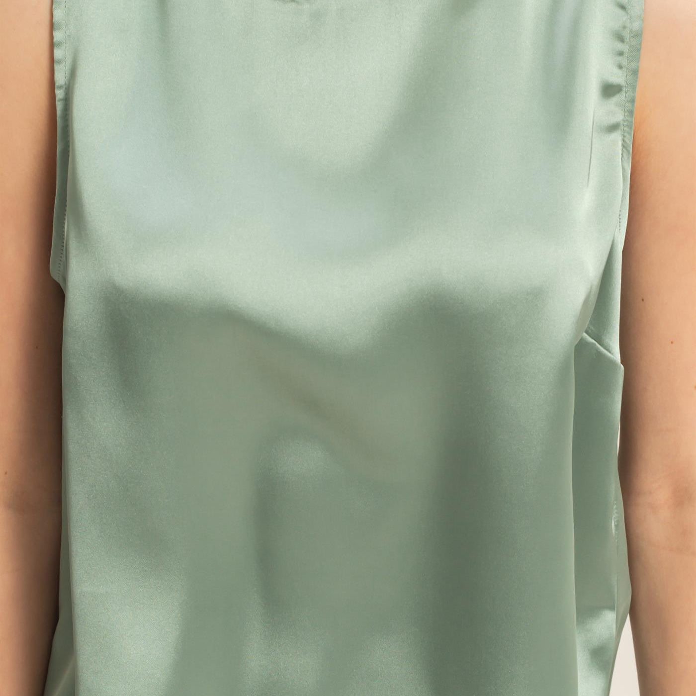 Wholesale Satin Sleeveless Round Neck Top With Back Keyhole Clothing Tops DZ26C084 SAGE GREEN DOUBLE ZERO