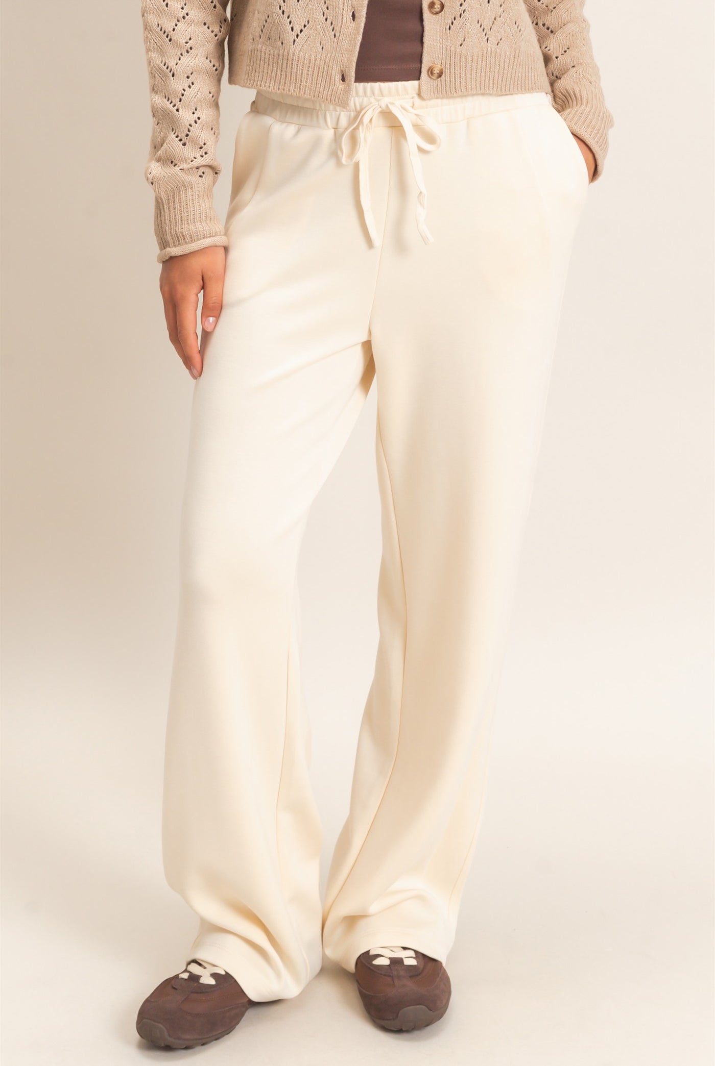 Wholesale Elastic Waist Straight Leg Pants Pants DZ26C969 ALPACA DOUBLE ZERO