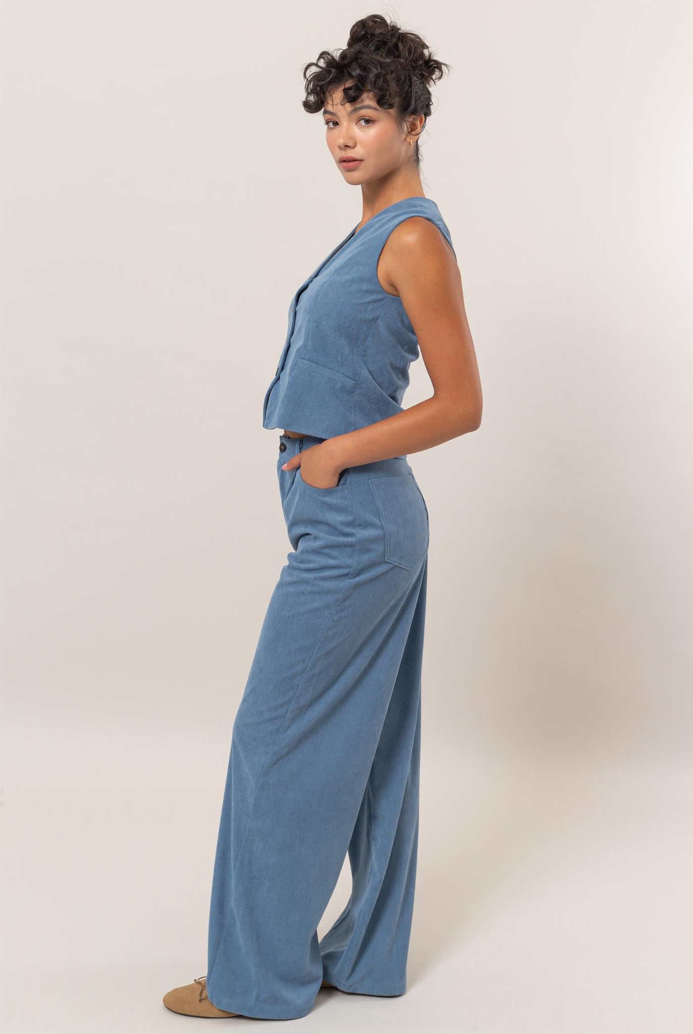 Wholesale Corduroy Vest And Pants Two-Piece Set Clothing DZ24G009-SET GRAY BLUE DOUBLE ZERO