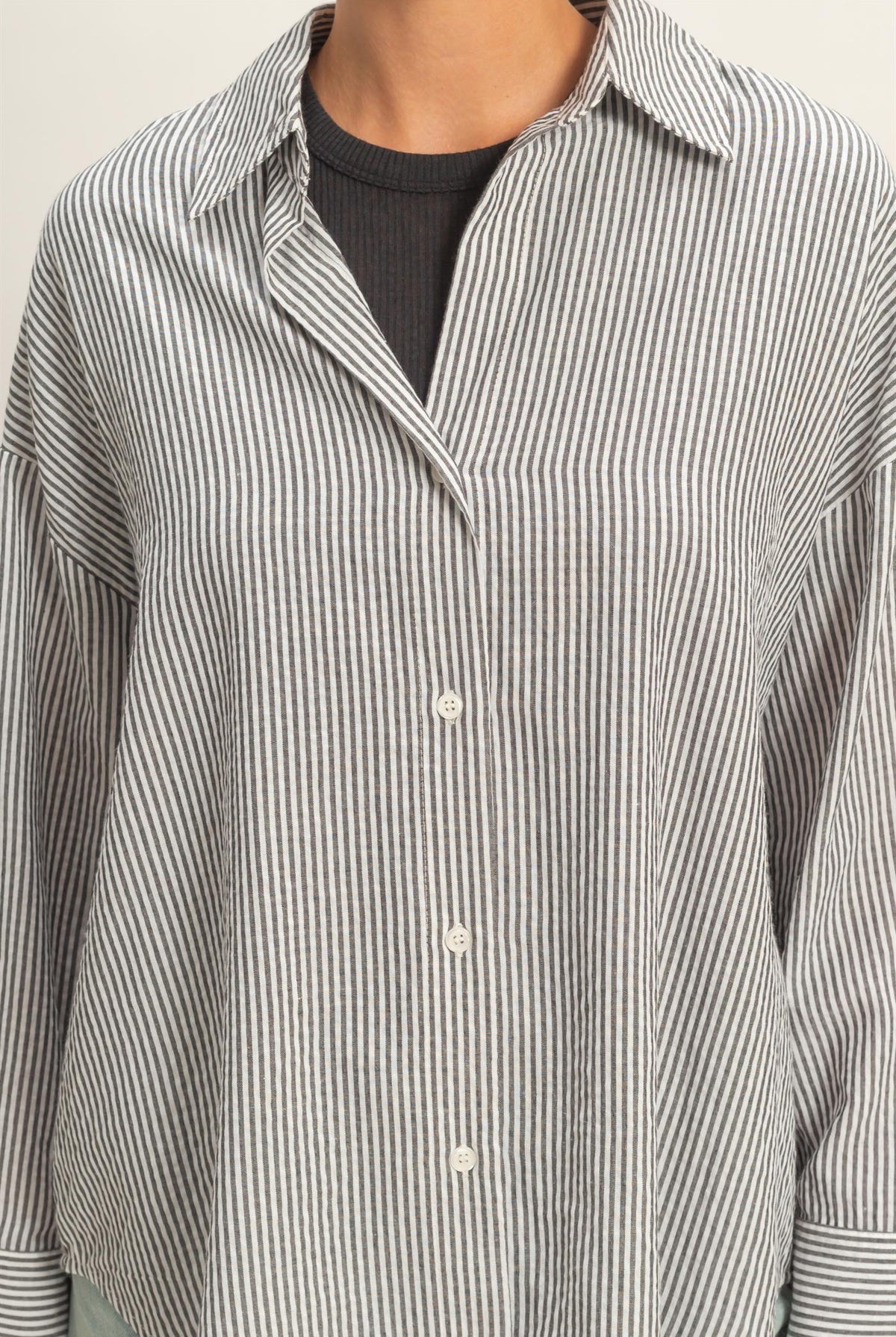 Wholesale Striped Button-Up Shirt Shirts DZ26A737 BLACK DOUBLE ZERO