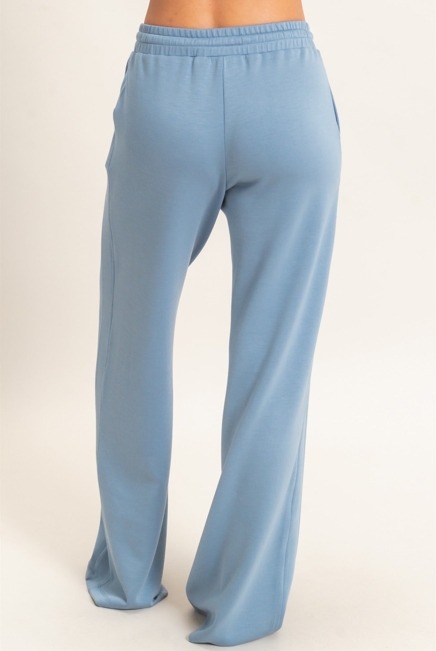 Wholesale Elastic Waist Straight Leg Pants Pants DZ26C969 DUSTY BLUE DOUBLE ZERO