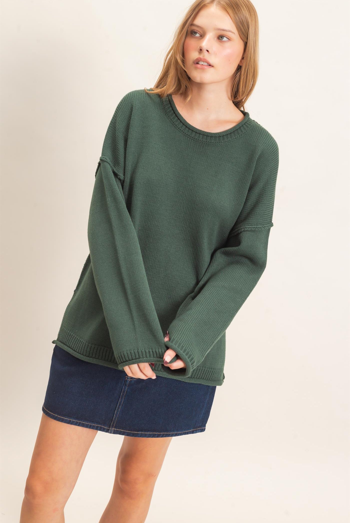 Wholesale Ribbed Crew Neck Sweater Sweaters HF26E769 HUNTER GREEN HYFVE