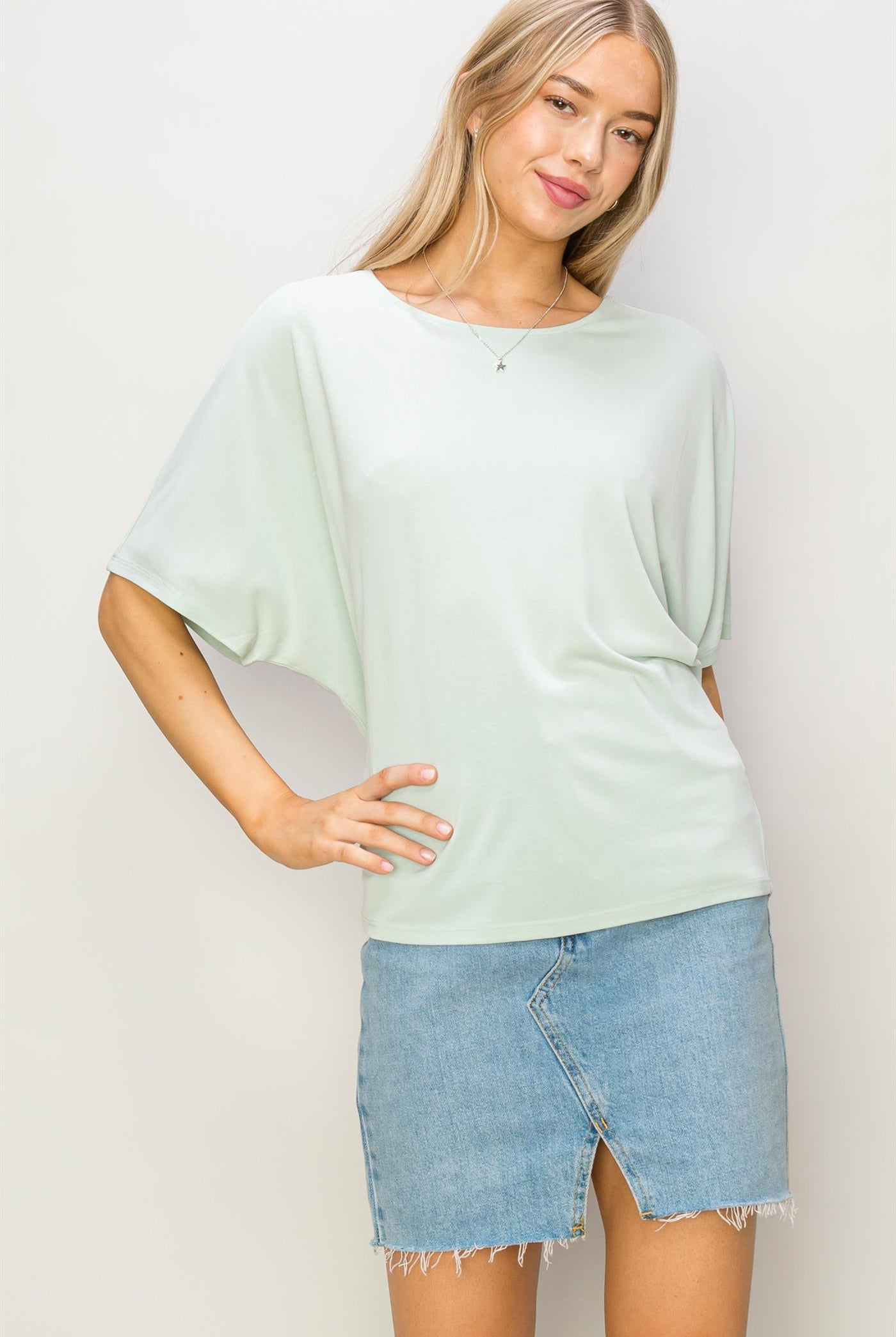 Wholesale D-Elbow Length Dolman Sleeve Top Clothing Tops DZ24C199-D MINT DOUBLE ZERO