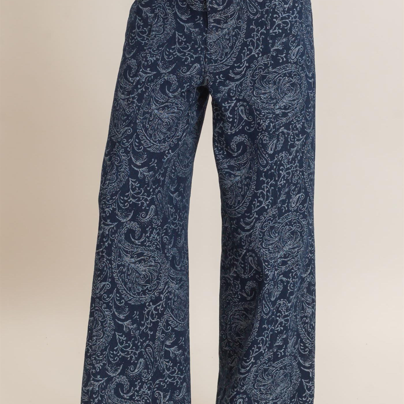 Wholesale Paisley Print Wide-Leg Pants Pants HF26F024 NAVY HYFVE