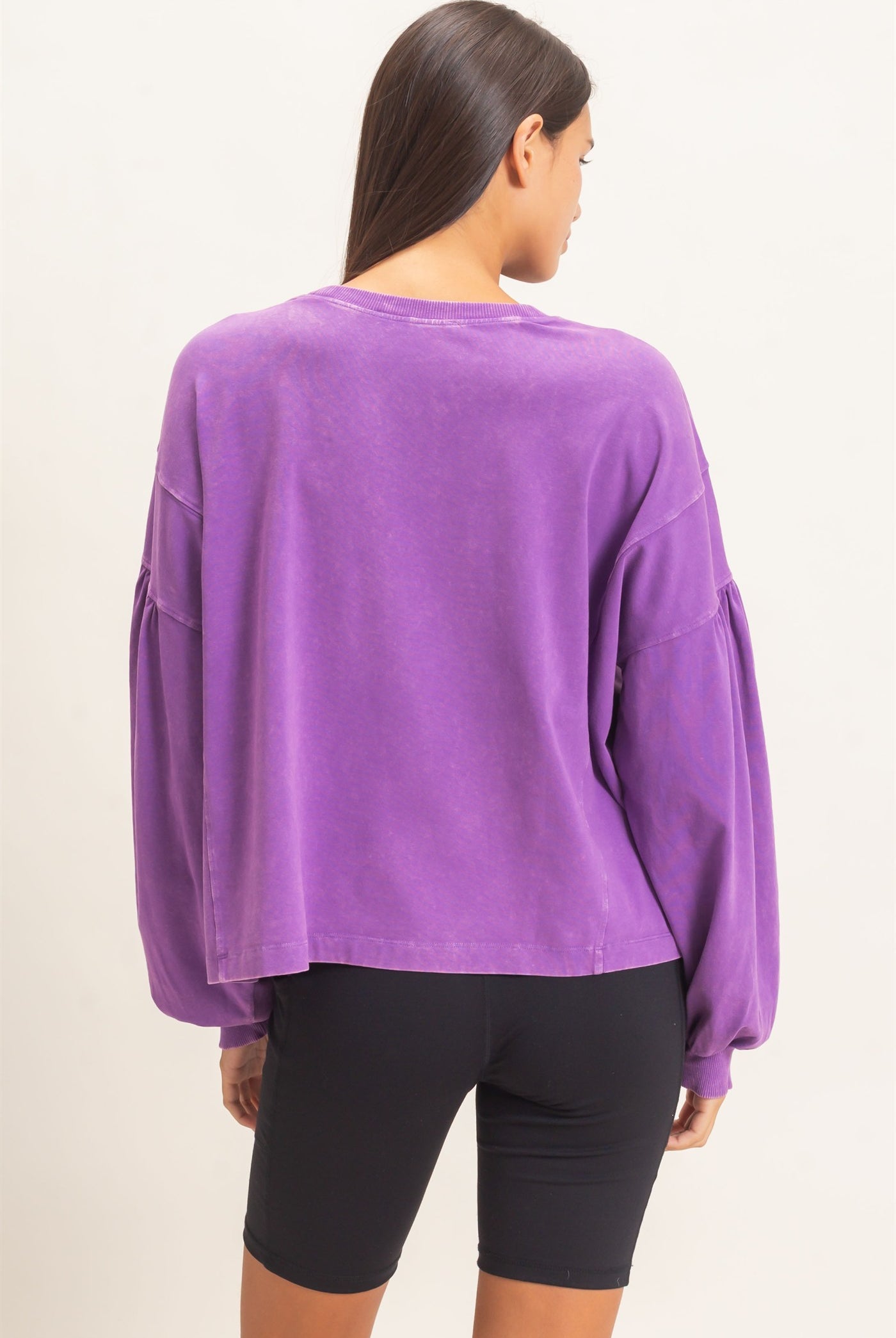 Wholesale Mineral Wash Puff Long Sleeve Boxy Top Clothing Tops DZ26F402 PLUM DOUBLE ZERO