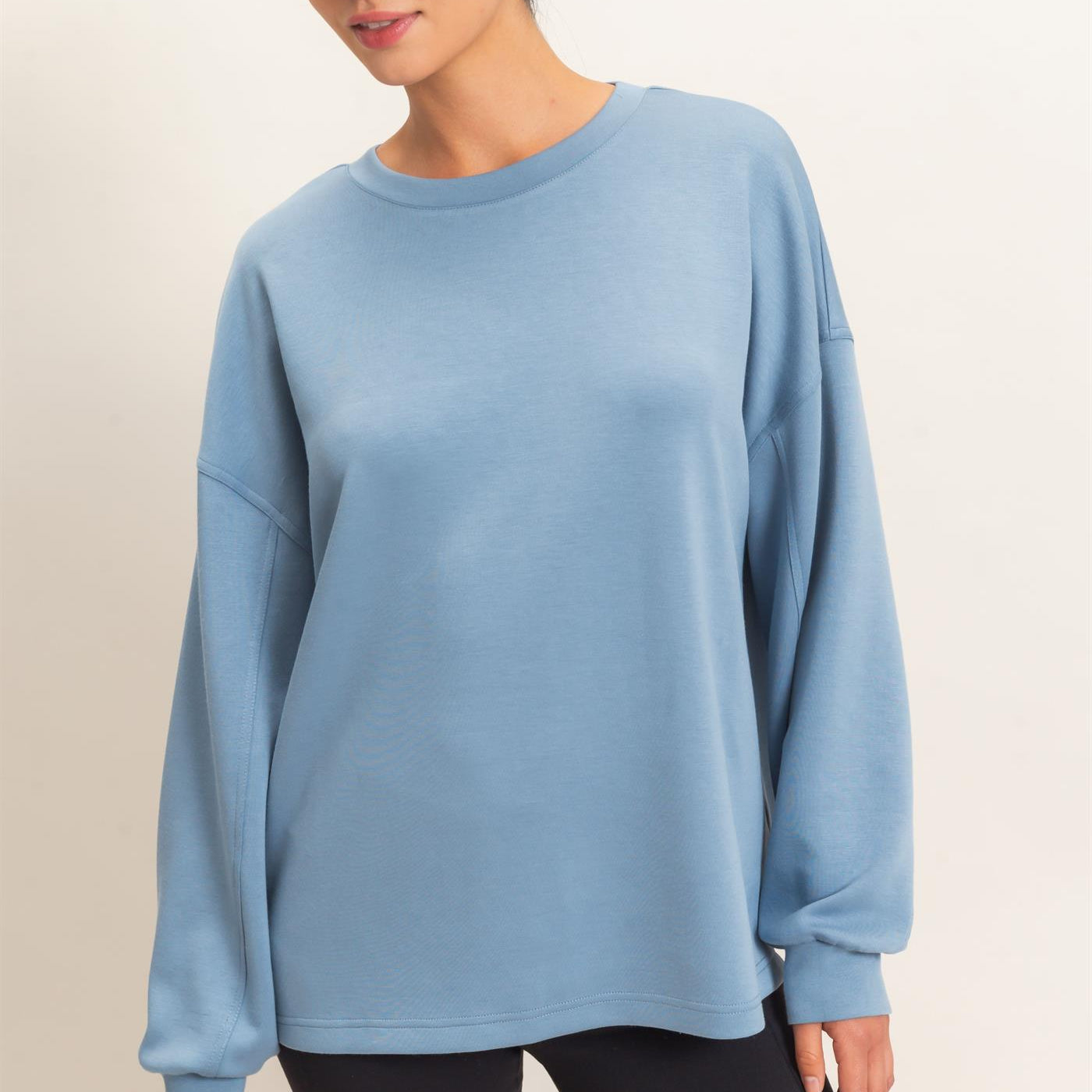 Wholesale Oversized Crew Neck Top Sweatshirts DZ26E388 DUSTY BLUE DOUBLE ZERO