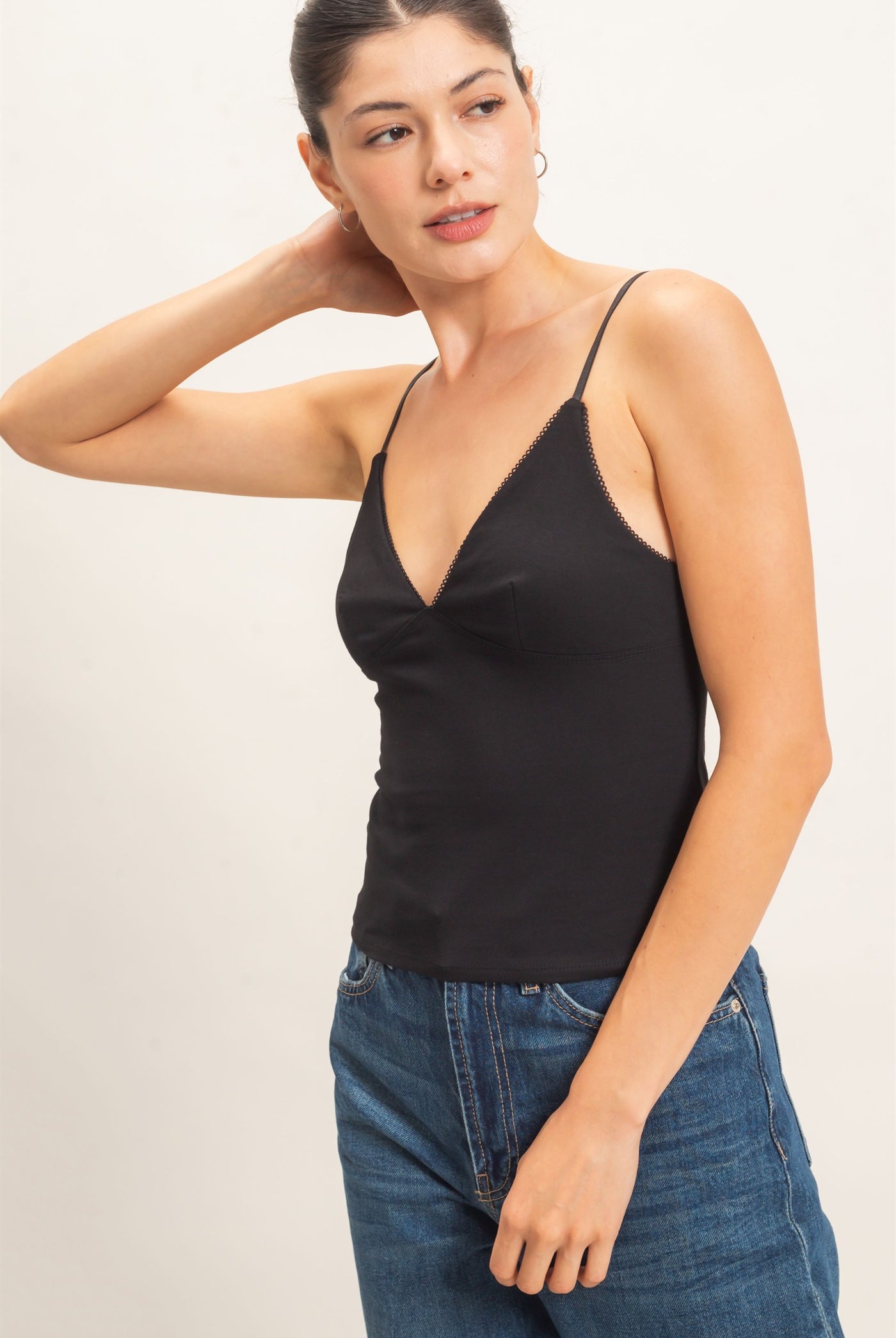 Wholesale Spaghetti Strap Bralette Top Camisoles HF26E621 BLACK HYFVE