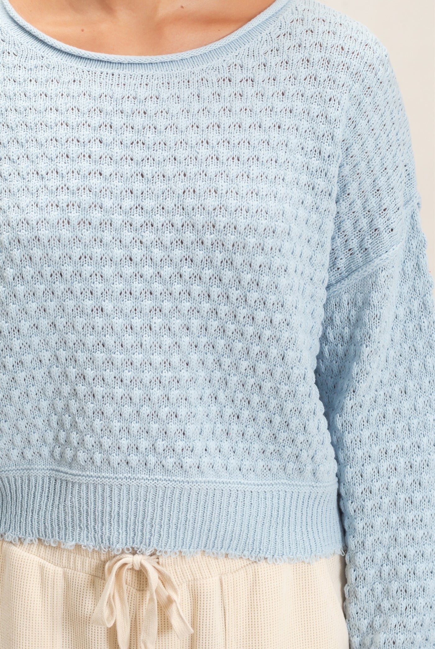 Wholesale Textured Boat Neck Sweater Sweaters DZ26E880 ICE BLUE DOUBLE ZERO