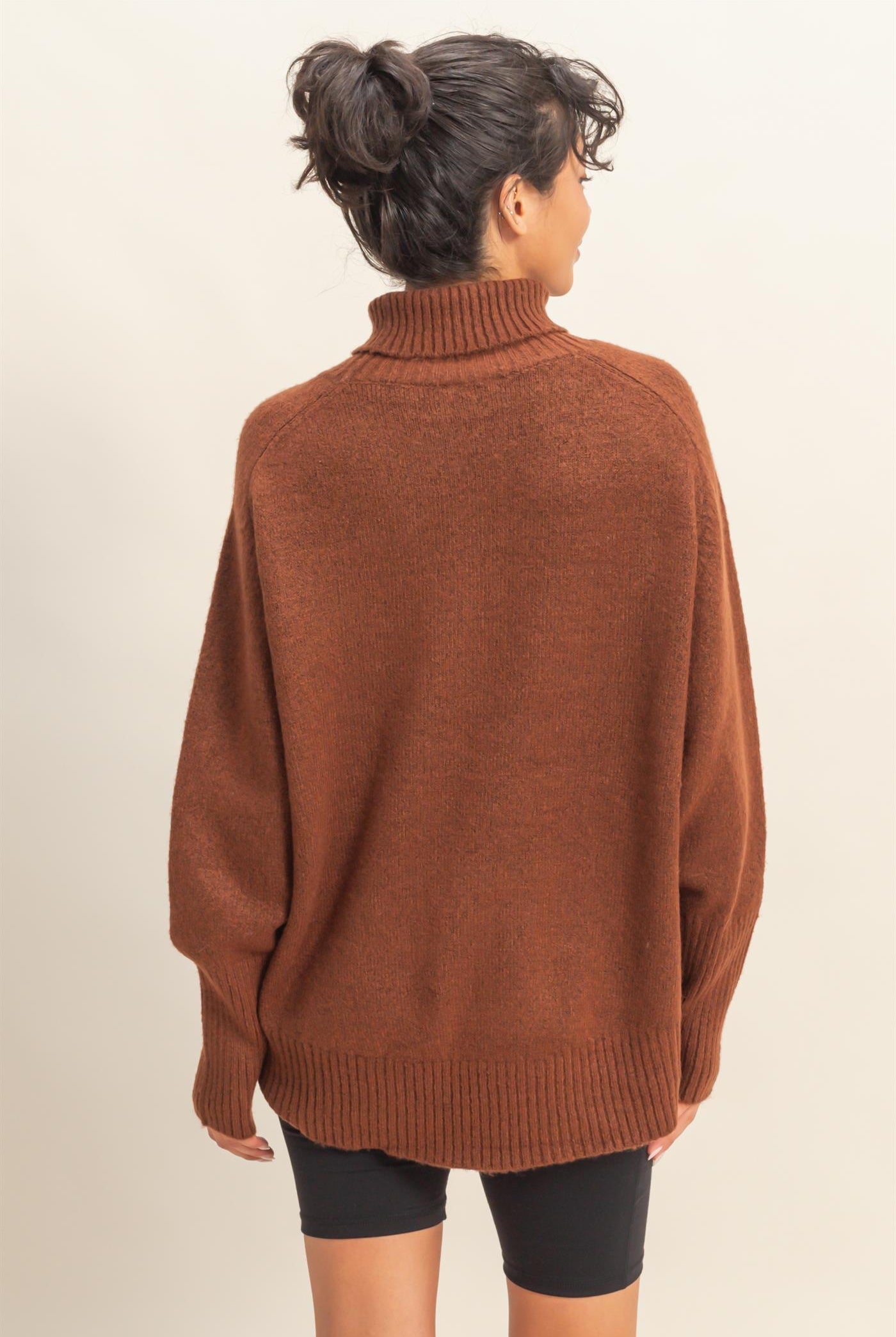 Wholesale Oversized High Low Turtleneck Sweater Sweaters DZ25C943 CHESTNUT DOUBLE ZERO