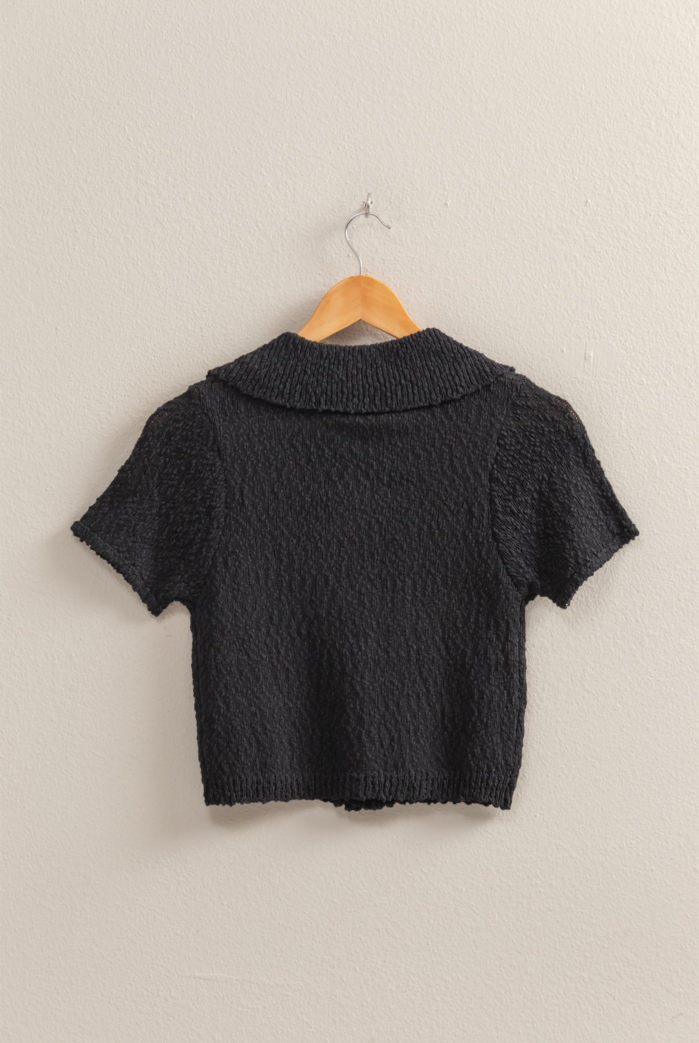 Wholesale Everyday Button-Front Crop Sweater Top Clothing Tops DZ25C171 BLACK DOUBLE ZERO