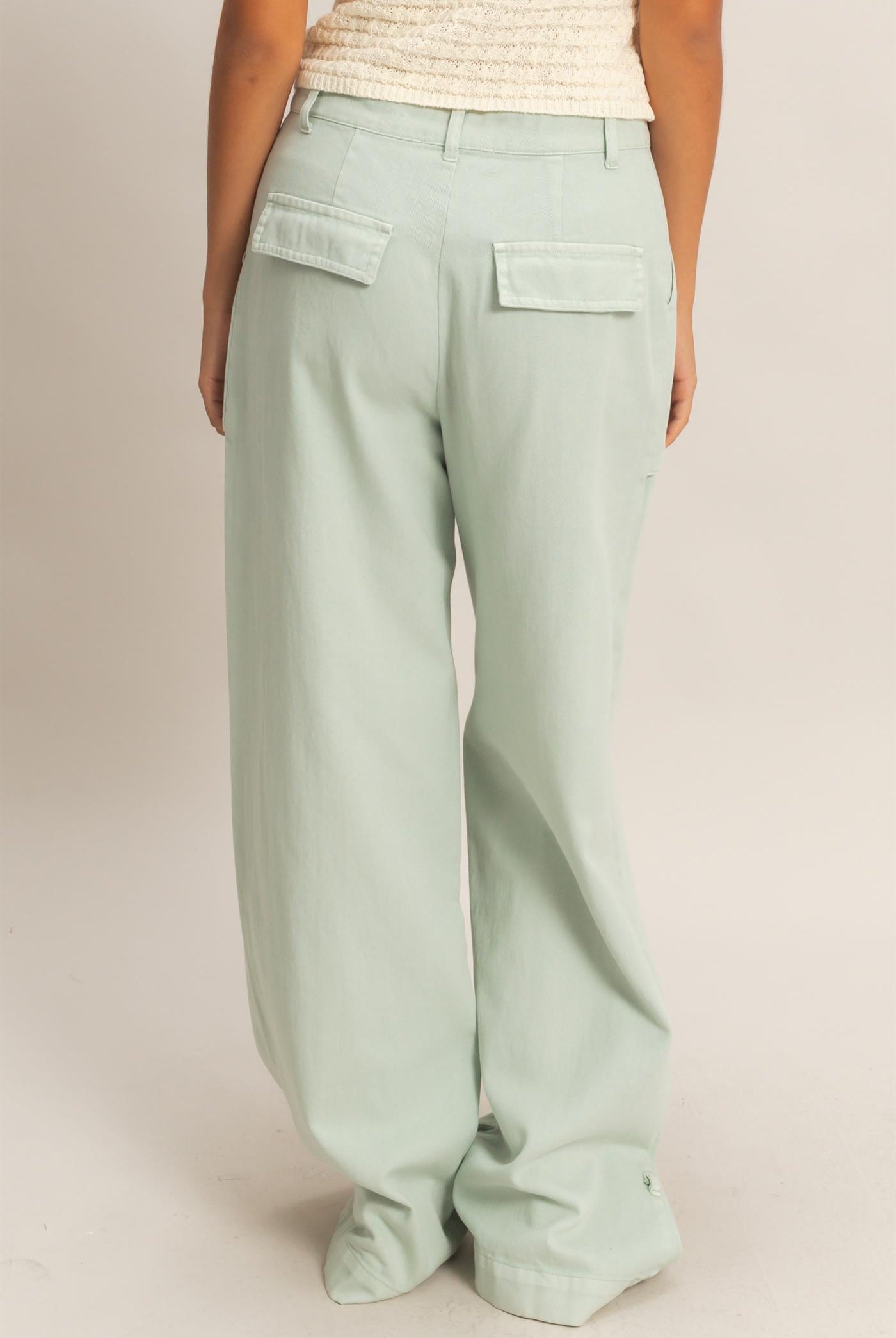 Wholesale High Rise Cargo Pants With Ankle Ties Pants DZ24C156 MINT DOUBLE ZERO