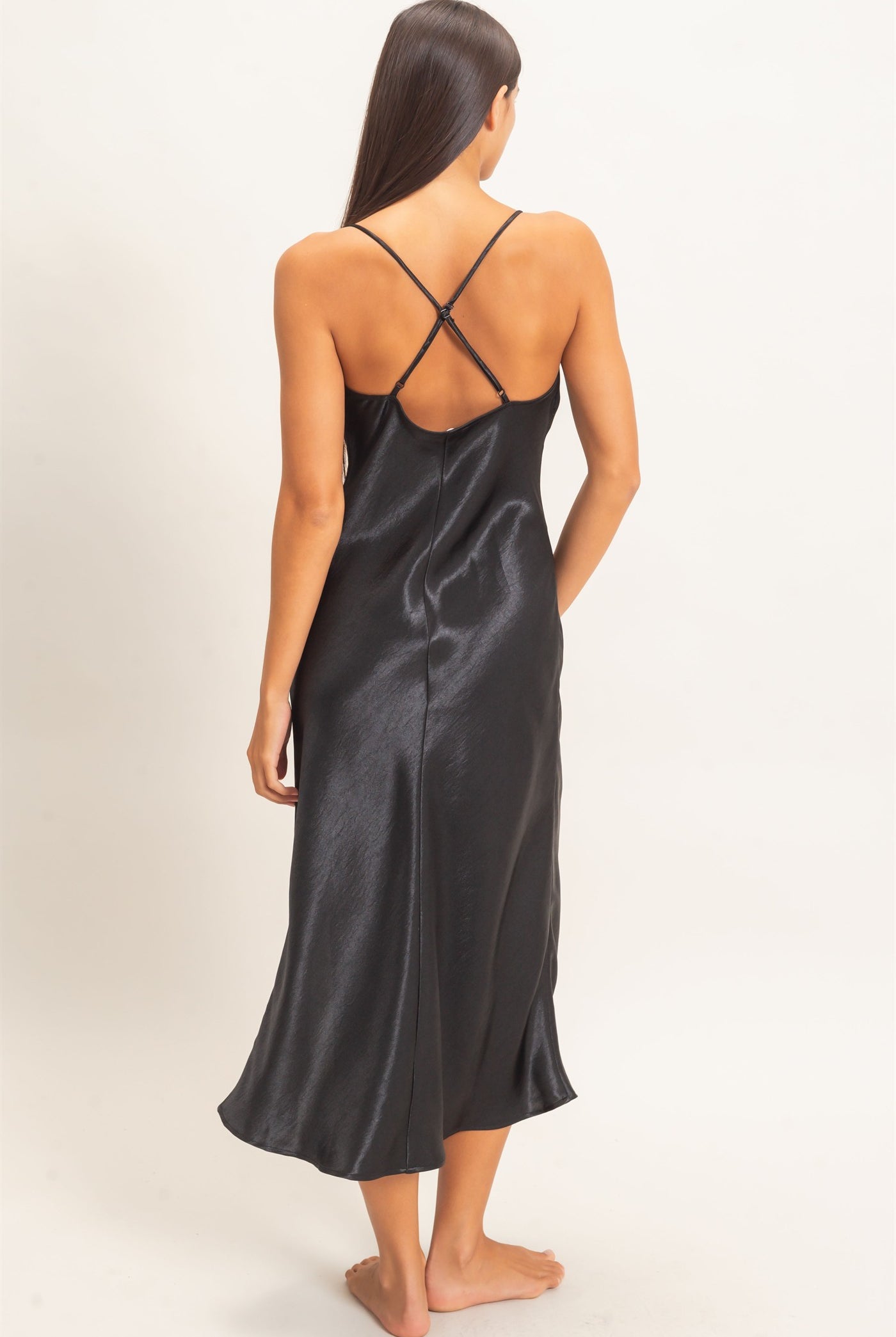 Wholesale Cowl Neck Satin Slip Dress Dresses DZ26E251 BLACK DOUBLE ZERO