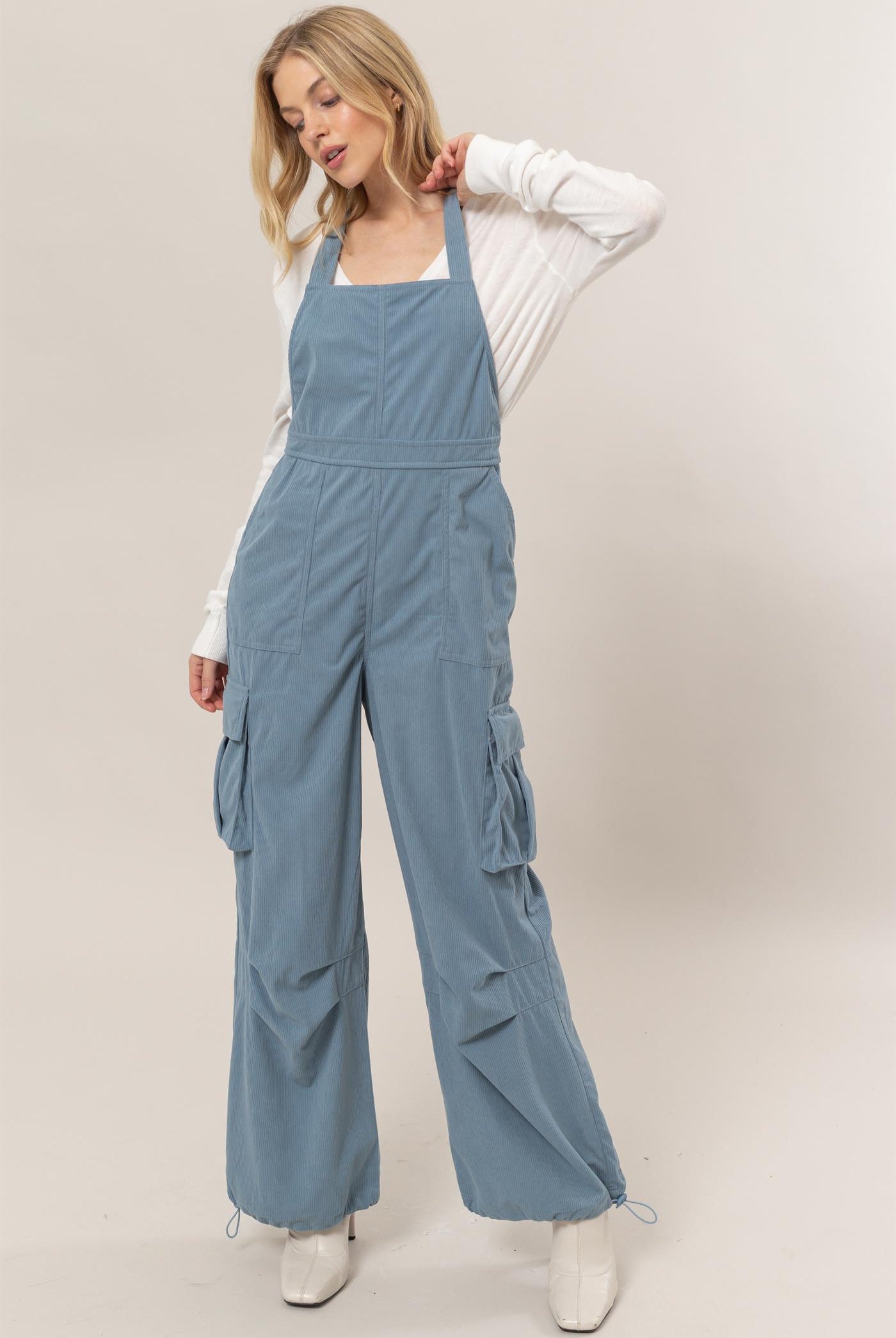 Wholesale Corduroy Cargo Overalls Clothing HF24F288 BLUE HYFVE