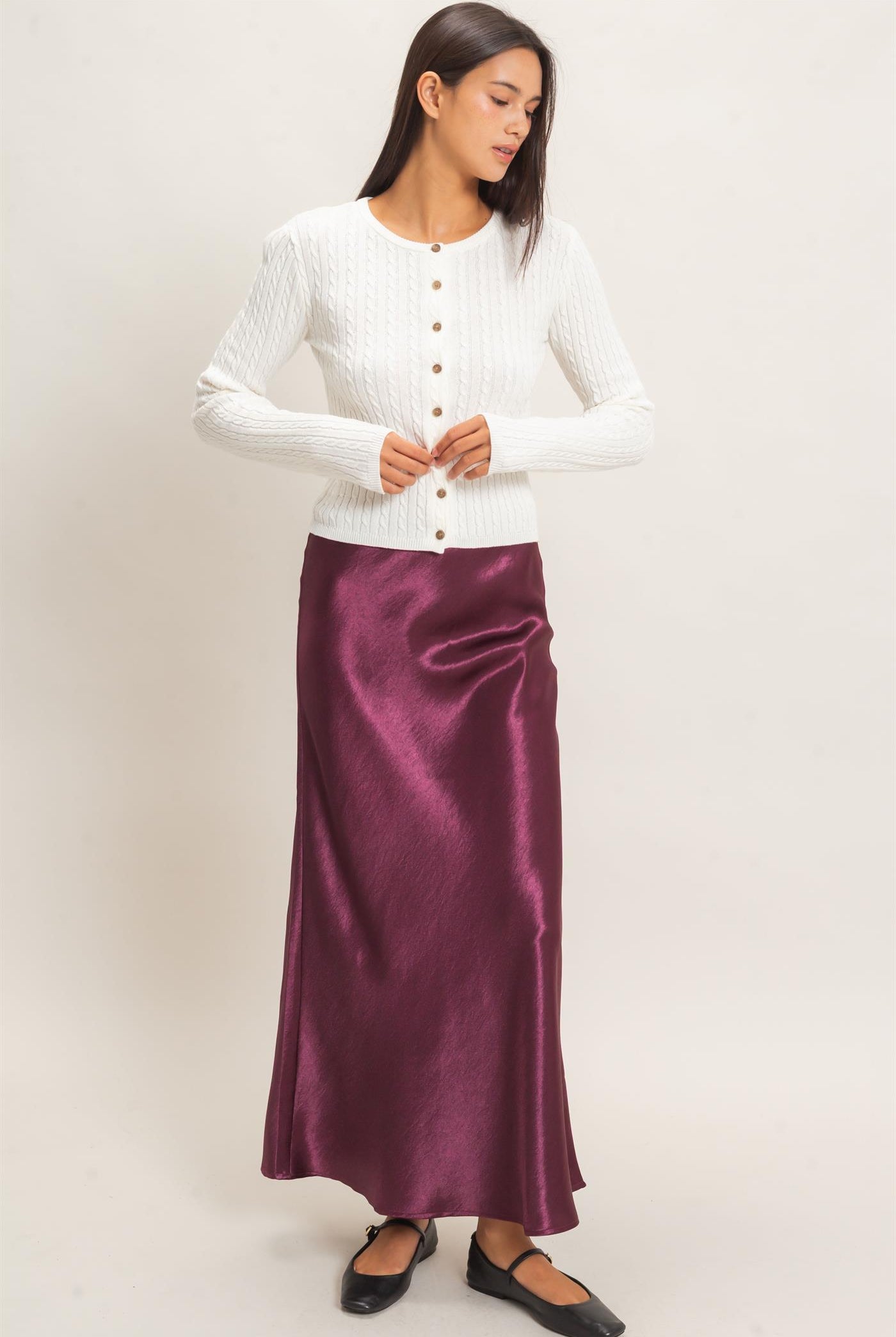 Wholesale Satin Midi Skirt Skirts DZ26C962 DARK CHERRY DOUBLE ZERO