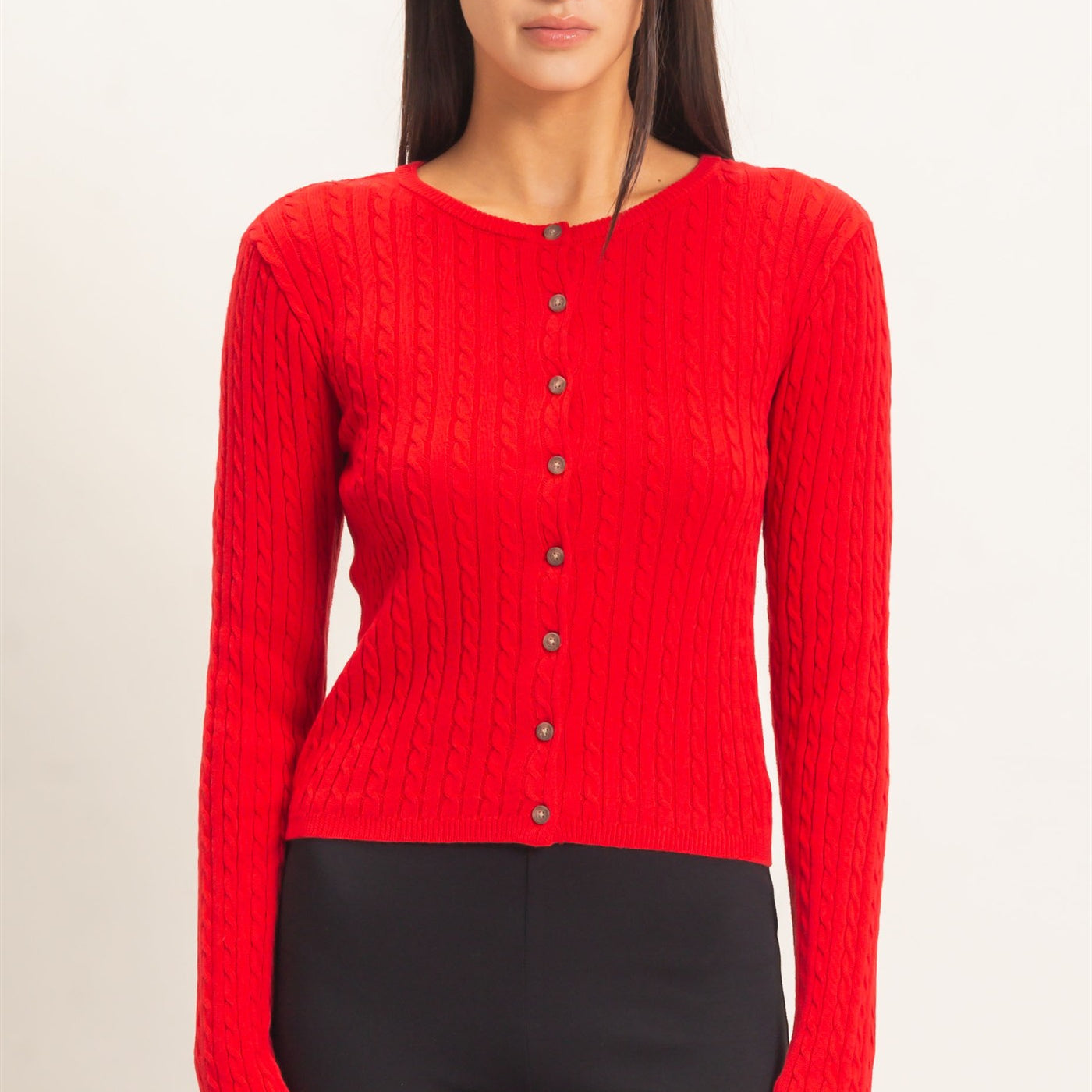 Wholesale Cable Knit Cardigan Cardigans DZ26E256 RED DOUBLE ZERO