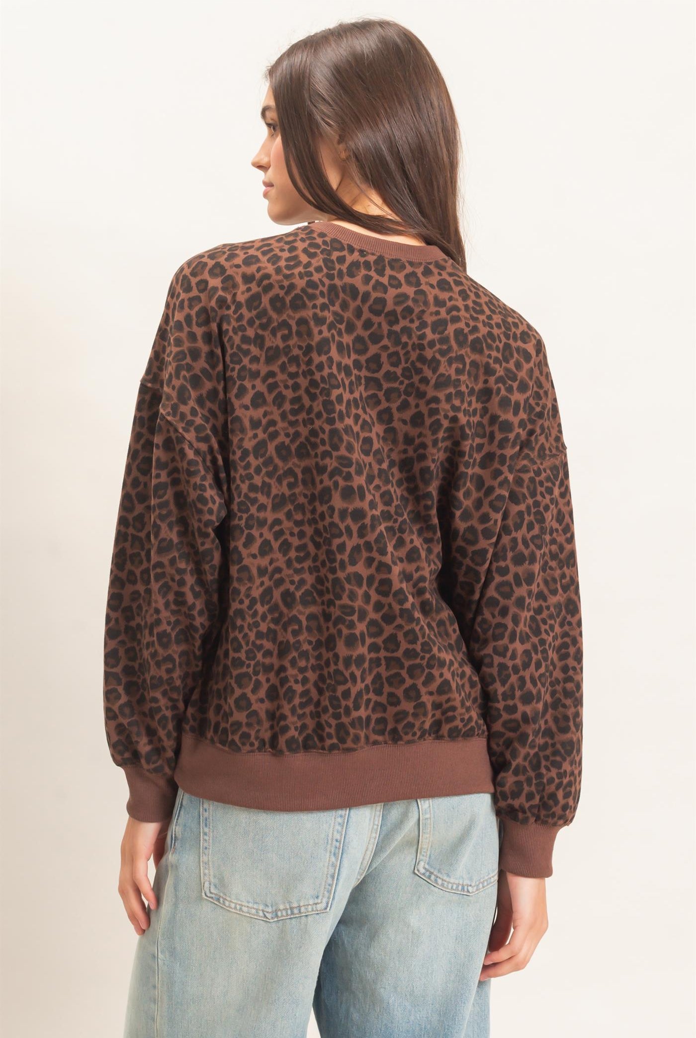 Wholesale Leopard Print Sweatshirt Sweatshirts HF27A426 BROWN HYFVE