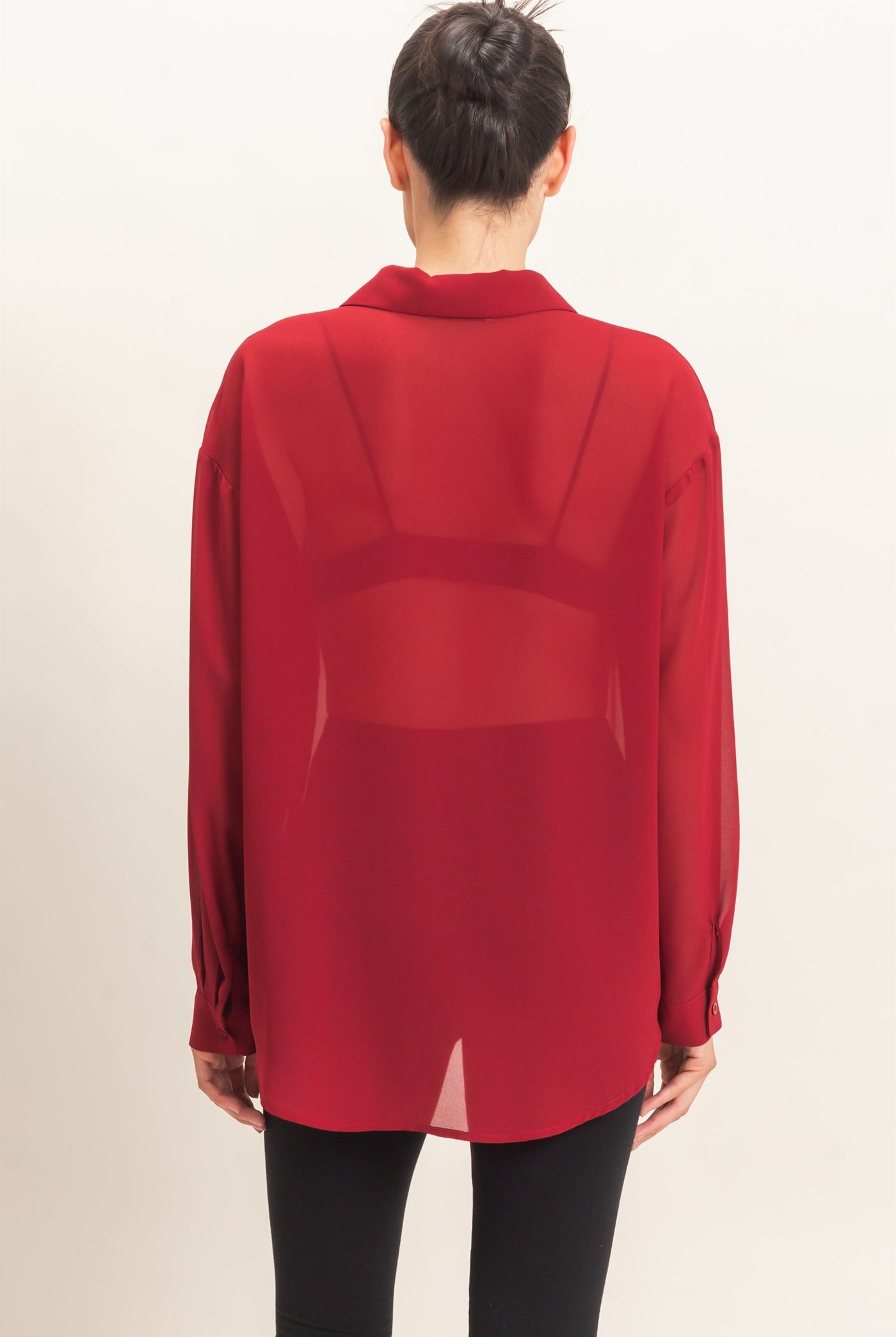 Wholesale Button-Down Collar Blouse Shirts HF26F067 BURGUNDY HYFVE