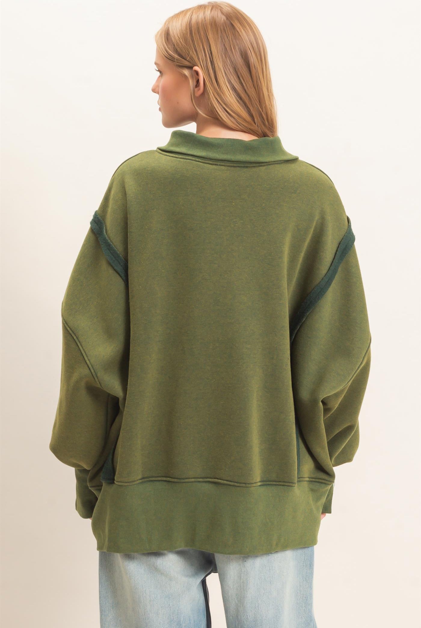 Wholesale Mineral Wash Snap Collar Pullover Clothing Tops HF26F086-D HUNTER GREEN HYFVE