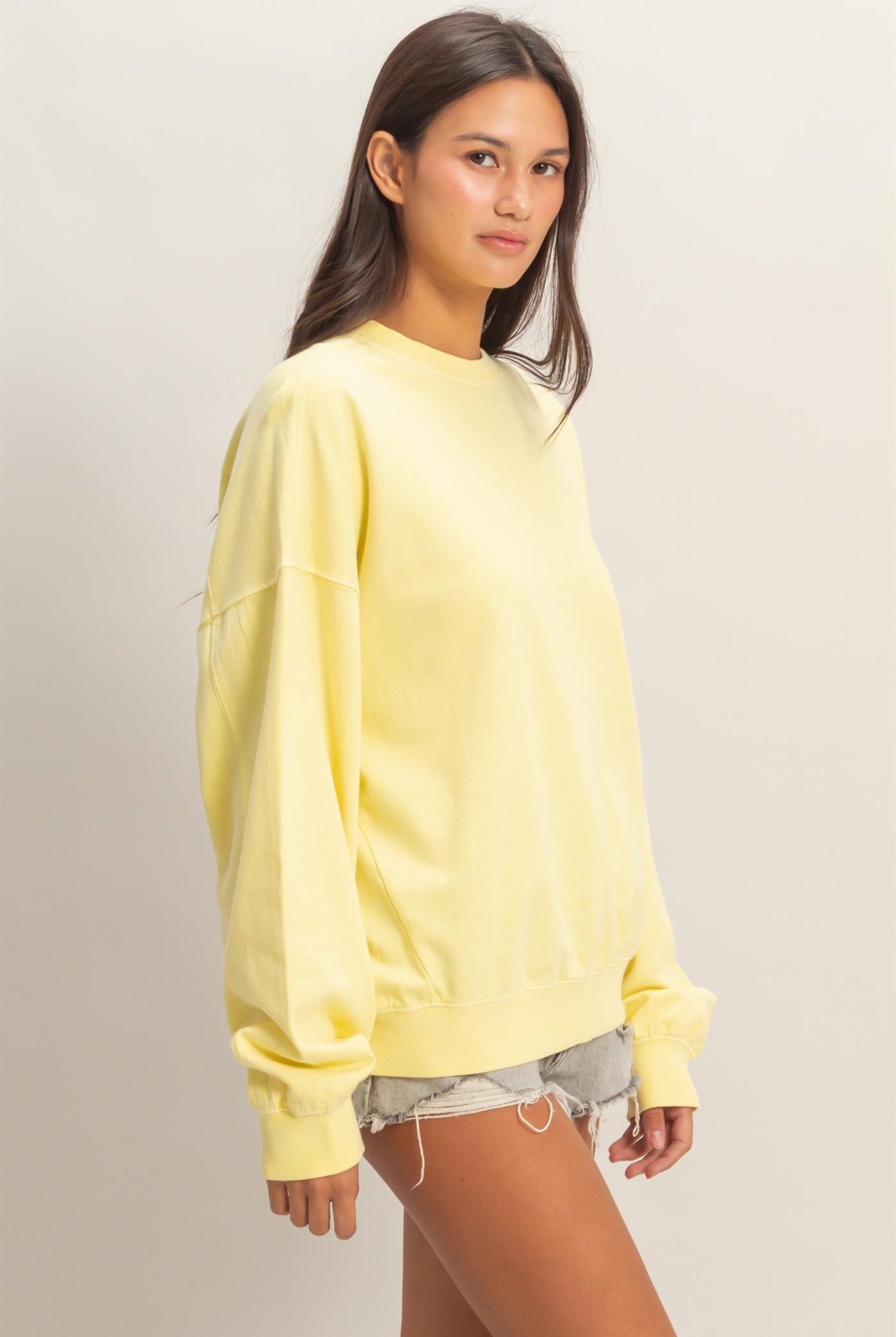 Wholesale Ribbed Crew Neck Sweatshirt Sweatshirts DZ26A265 PALE YELLOW DOUBLE ZERO