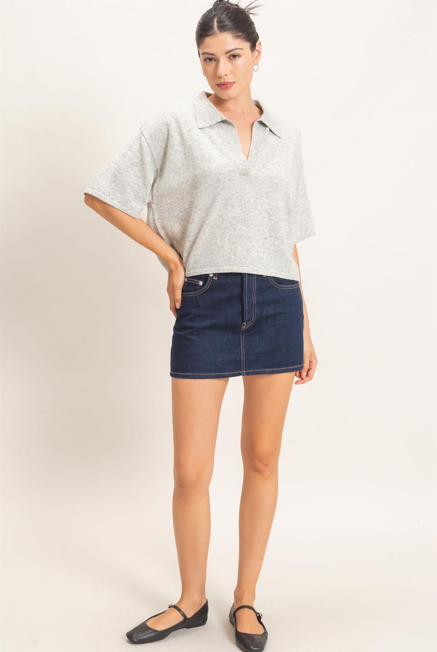 Wholesale Collared V-Neck Sweater Sweaters HF26E038 HEATHER GRAY HYFVE