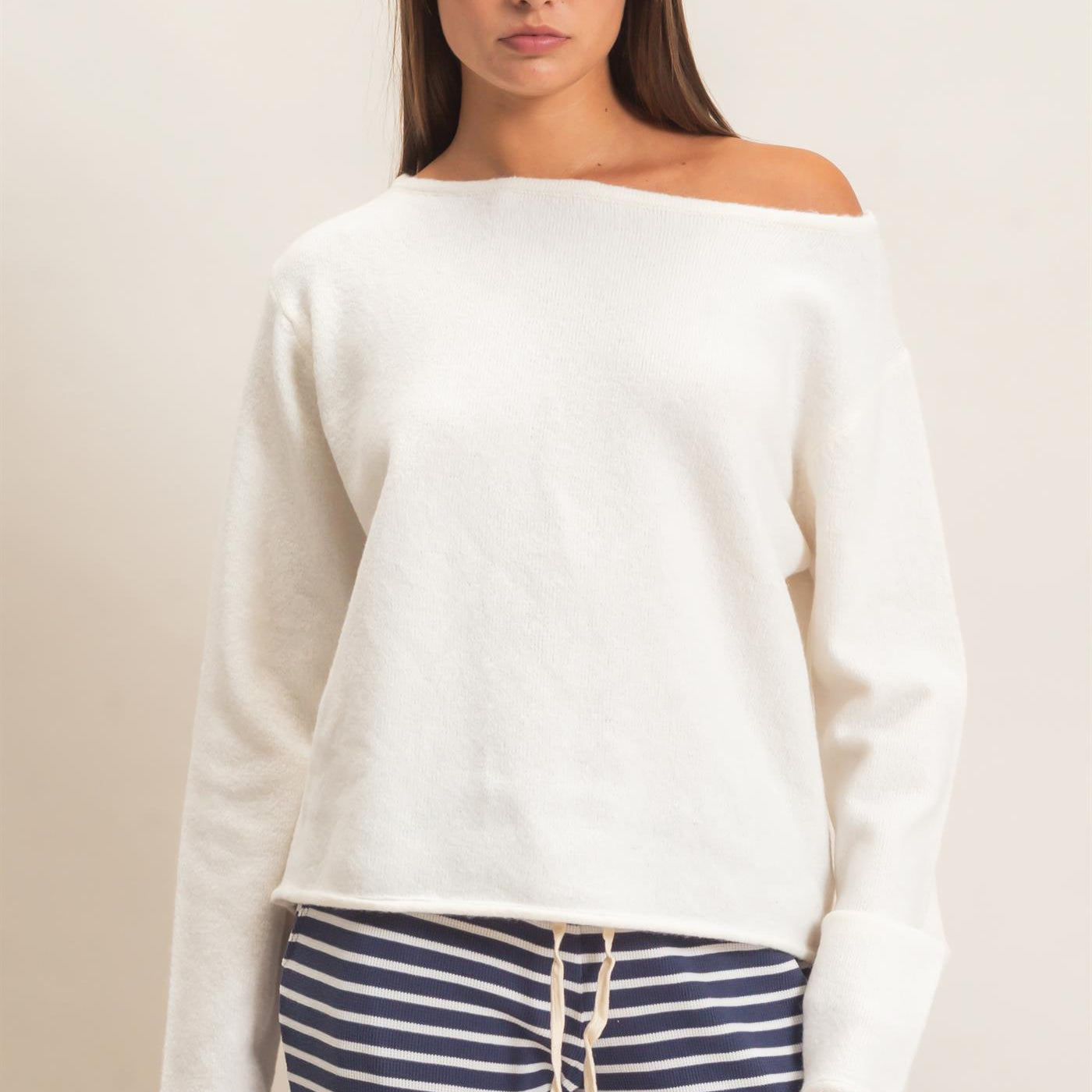Wholesale Off The Shoulder Sweater Sweaters DZ26E652 WHIP CREAM DOUBLE ZERO