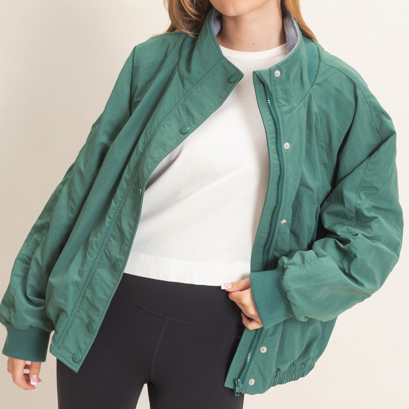 Wholesale Fleece-Lined Mock Neck Snap Jacket Coats & Jackets HF26C918 GREEN HYFVE