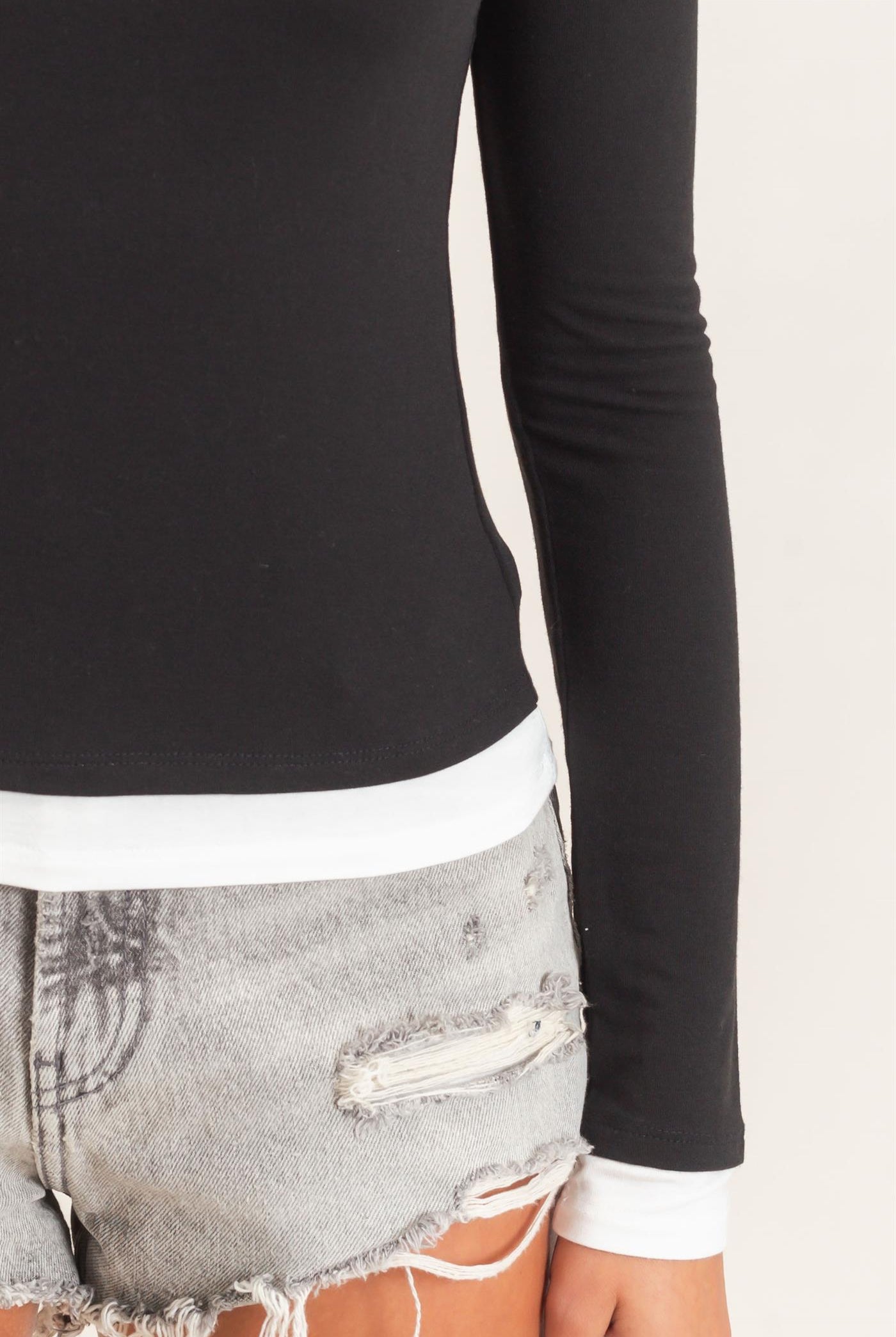 Wholesale Layered Effect Long Sleeve Top Clothing Tops DZ26F341 BLACK DOUBLE ZERO