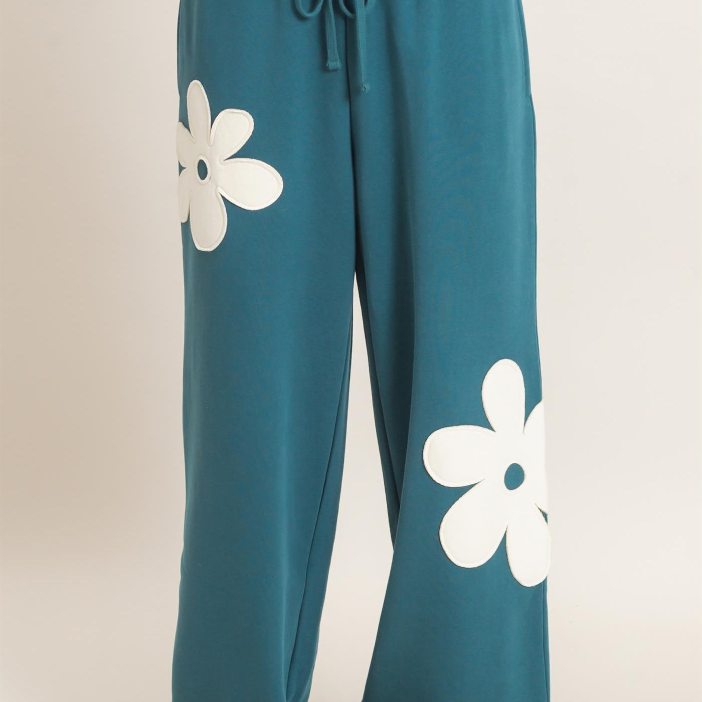 Wholesale Floral Applique Drawstring Jogger Pants Joggers DZ26F308 DARK TEAL DOUBLE ZERO