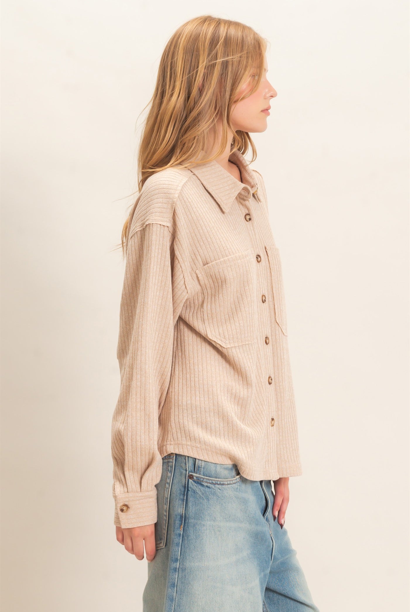 Wholesale Corduroy Button-Up Shirt Shirts HF26F138 BEIGE HYFVE