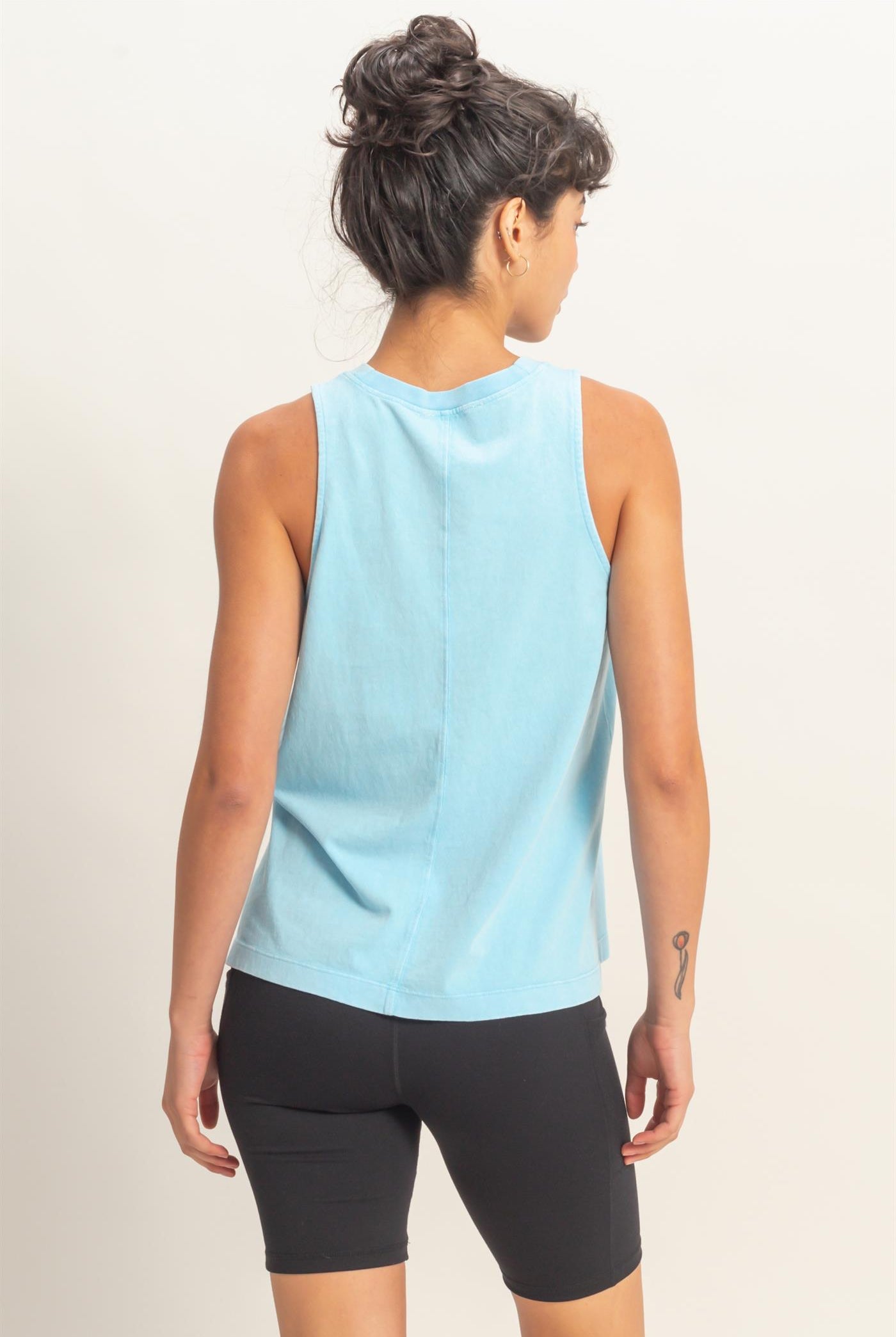 Wholesale Mineral Washed Sleeveless Top Clothing Tops DZ26A739 BLUE DOUBLE ZERO