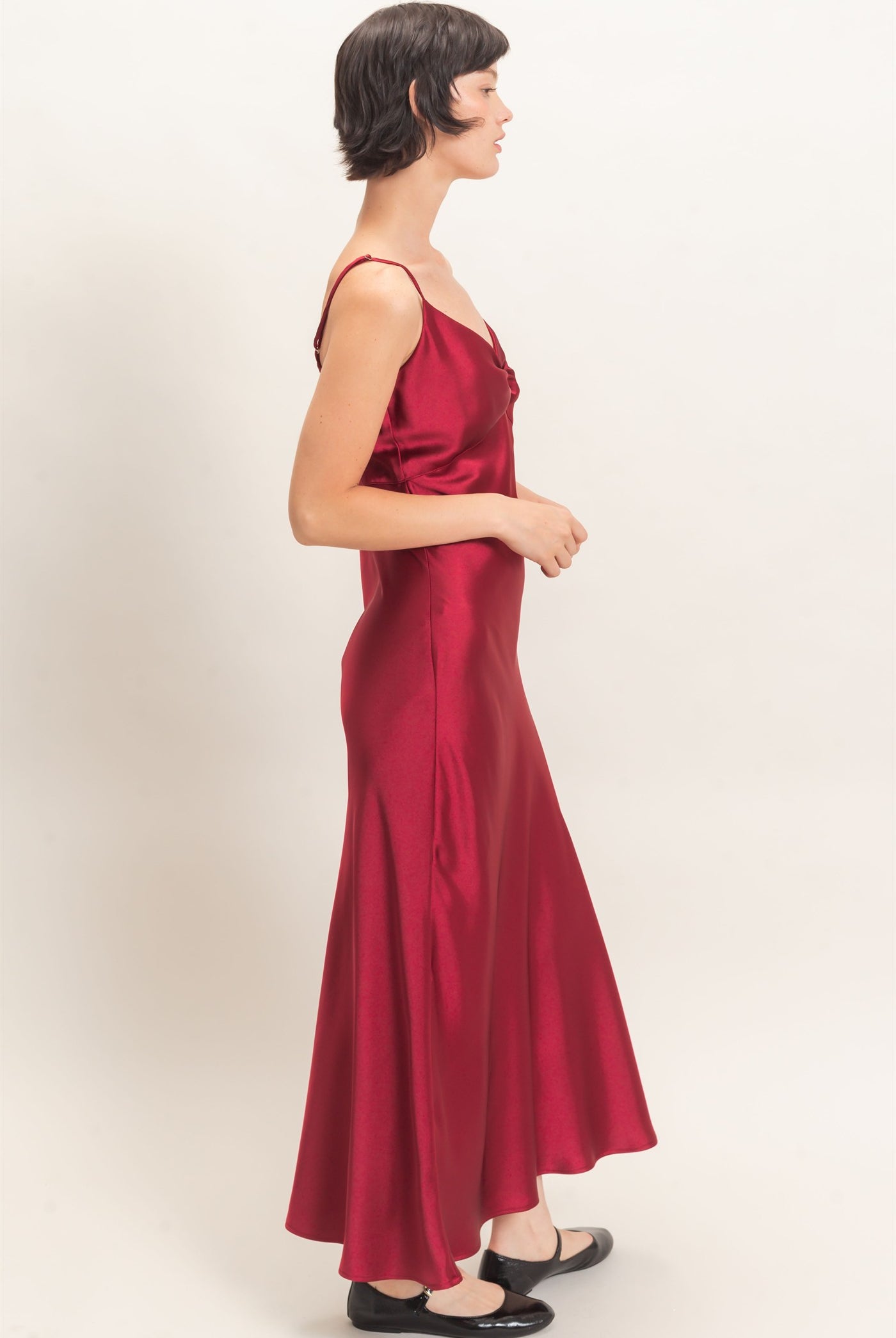 Wholesale Satin Slip Dress With Spaghetti Straps Dresses DZ26E380 BURGUNDY DOUBLE ZERO