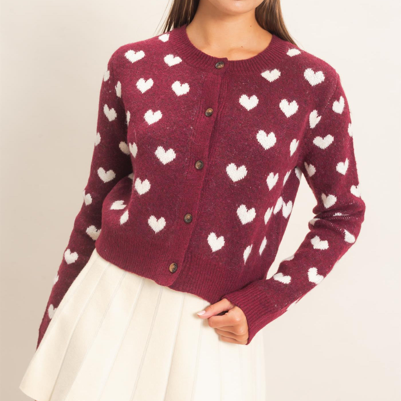 Wholesale Heart Pattern Cardigan Cardigans DZ26E320 DARK CHERRY DOUBLE ZERO