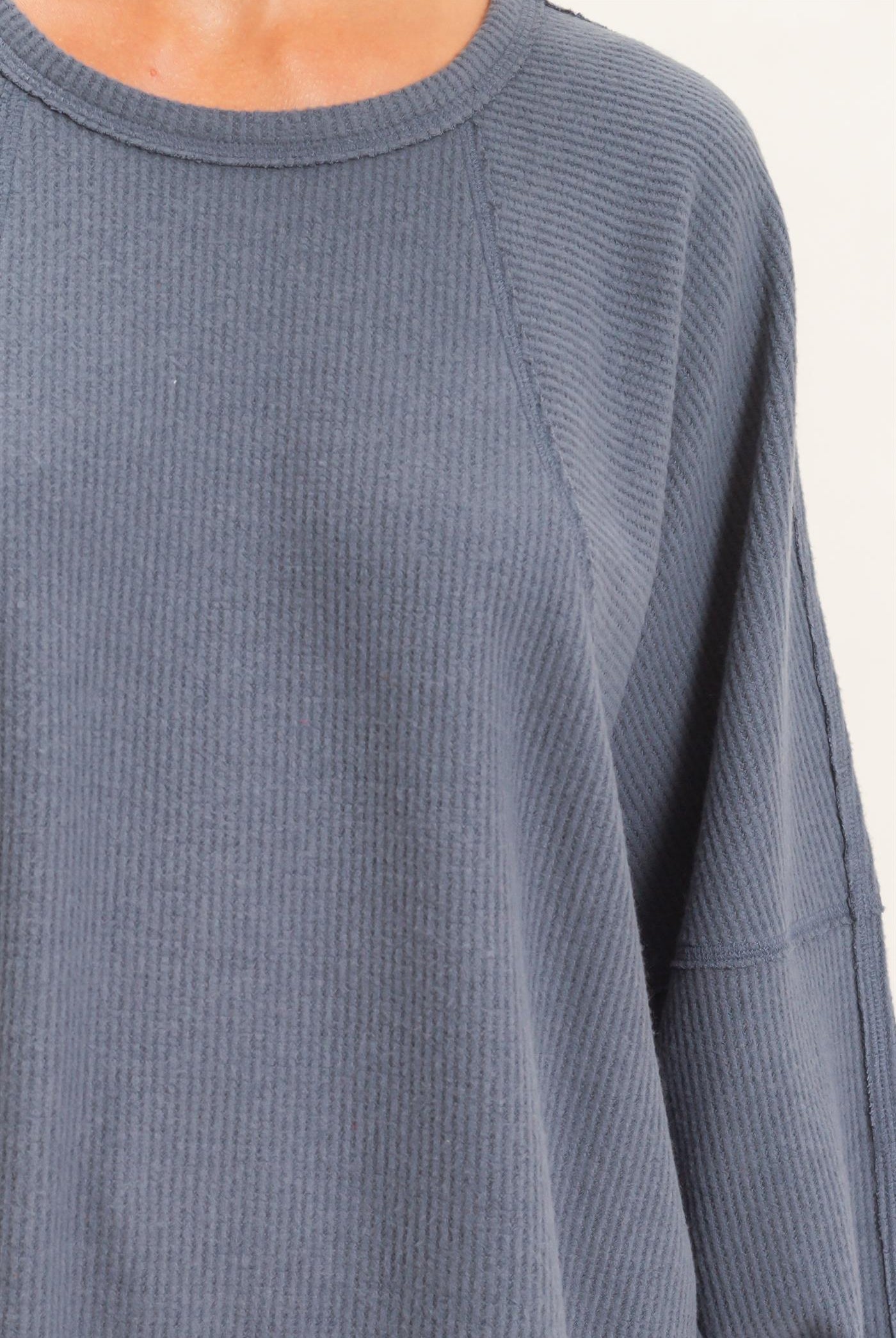 Wholesale Brushed Waffle Long Sleeve Top Clothing Tops DZ26F312 DARK GRAY DOUBLE ZERO