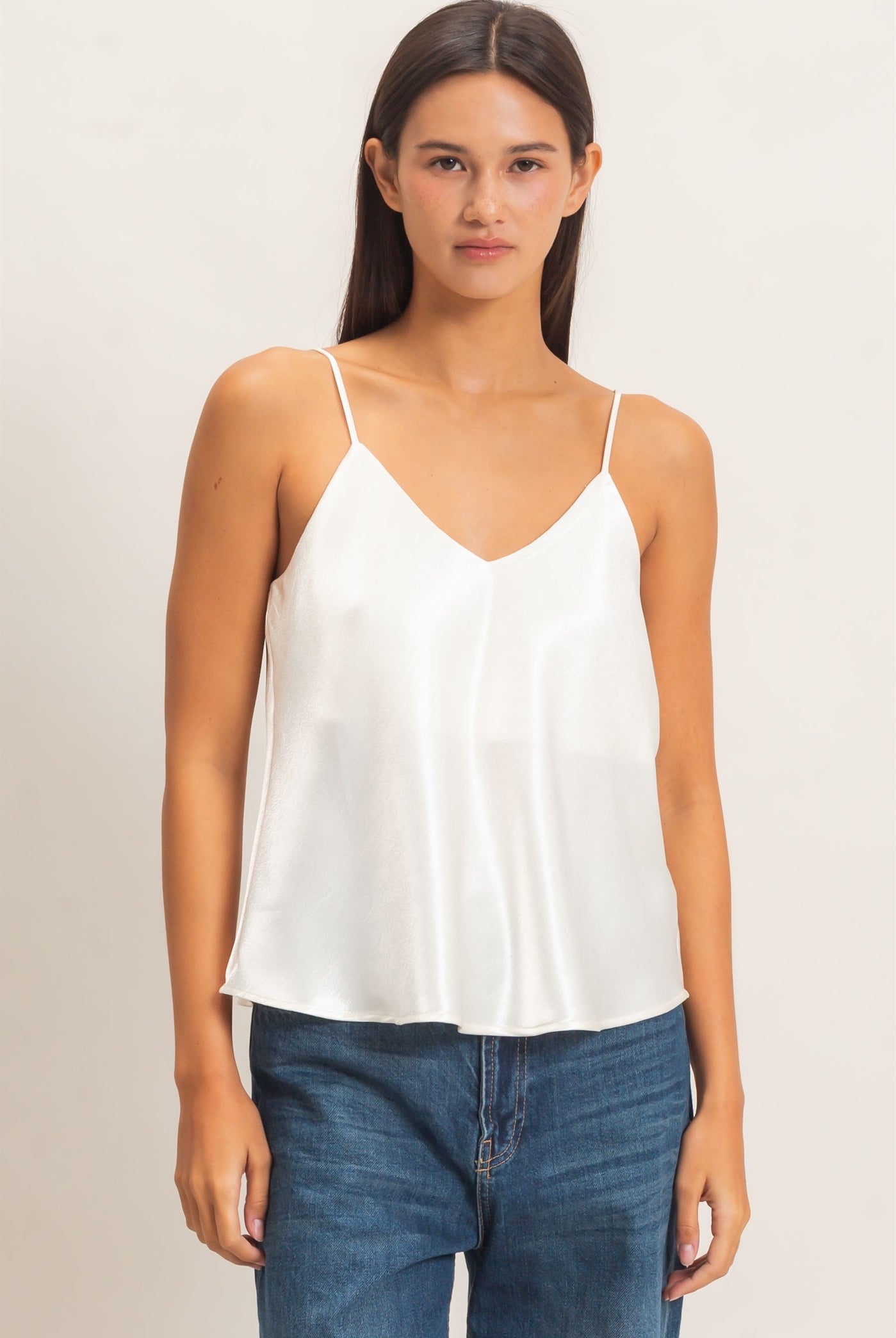 Wholesale V-Neck Satin Cami Top Camisoles DZ26C976 CREAM DOUBLE ZERO