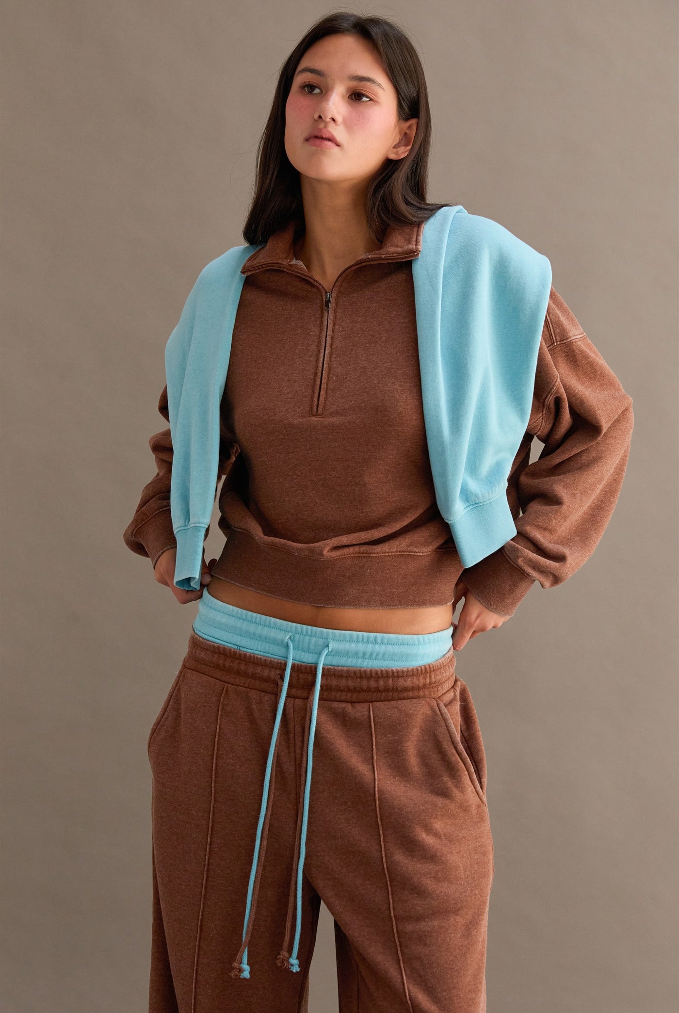 Wholesale Love This Way Half-Zip Sweatshirt Sweatshirts DZ25C908 CHESTNUT DOUBLE ZERO