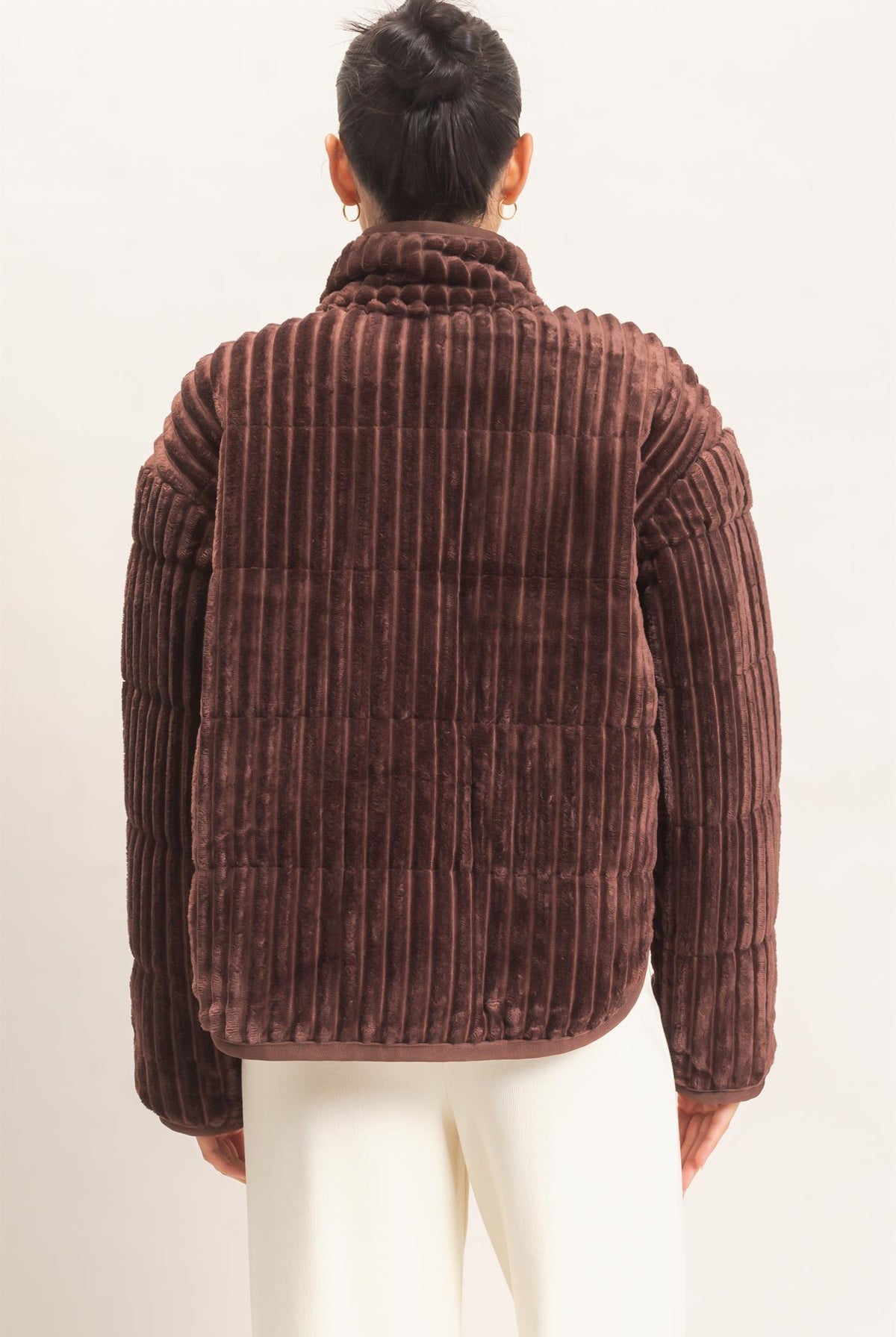Wholesale Quilted Corduroy Zip-Up Jacket Coats & Jackets HF26E753 CHOCOLATE HYFVE
