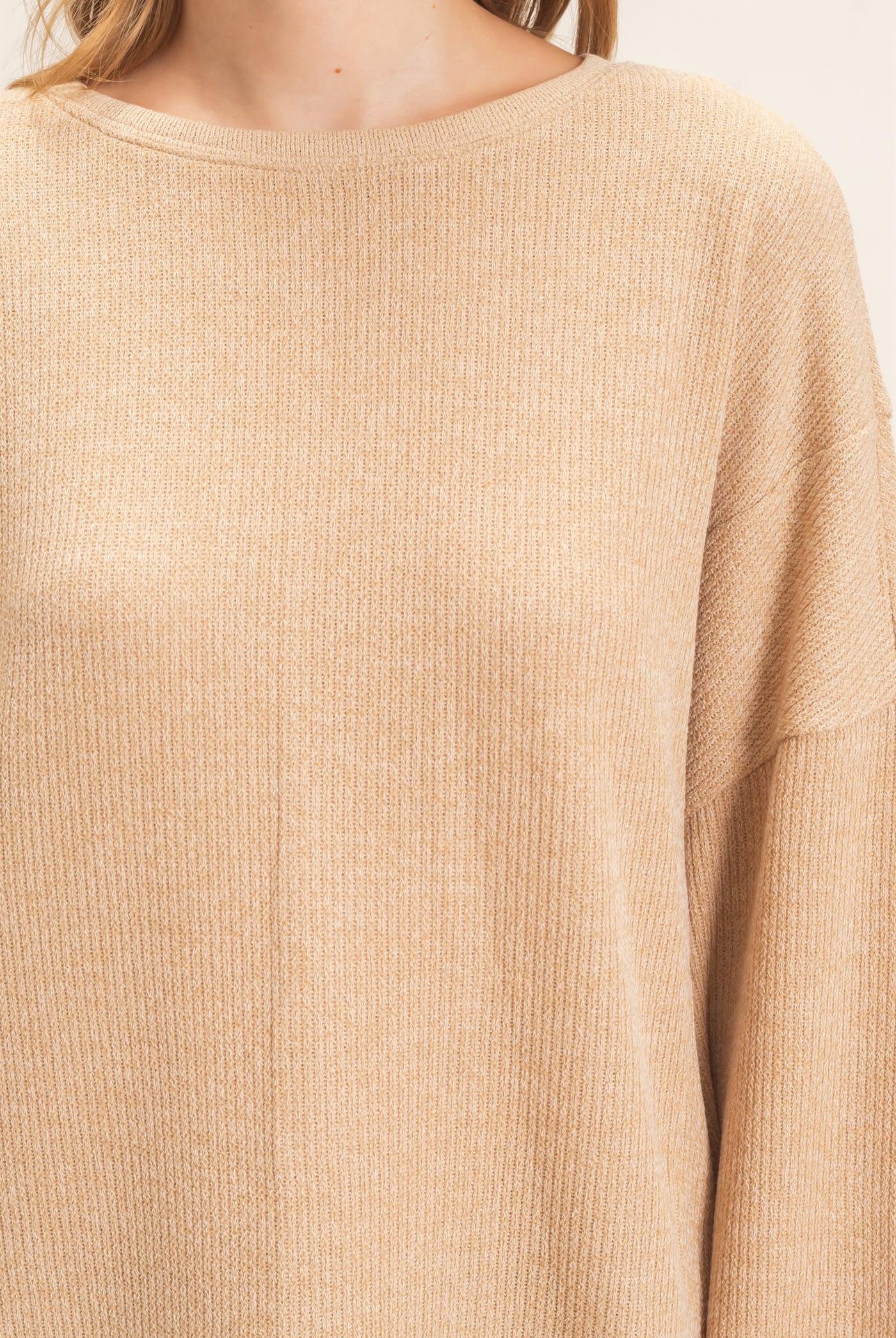 Wholesale Ribbed Boat Neck Knit Top Clothing Tops HF26E852 CAMEL HYFVE