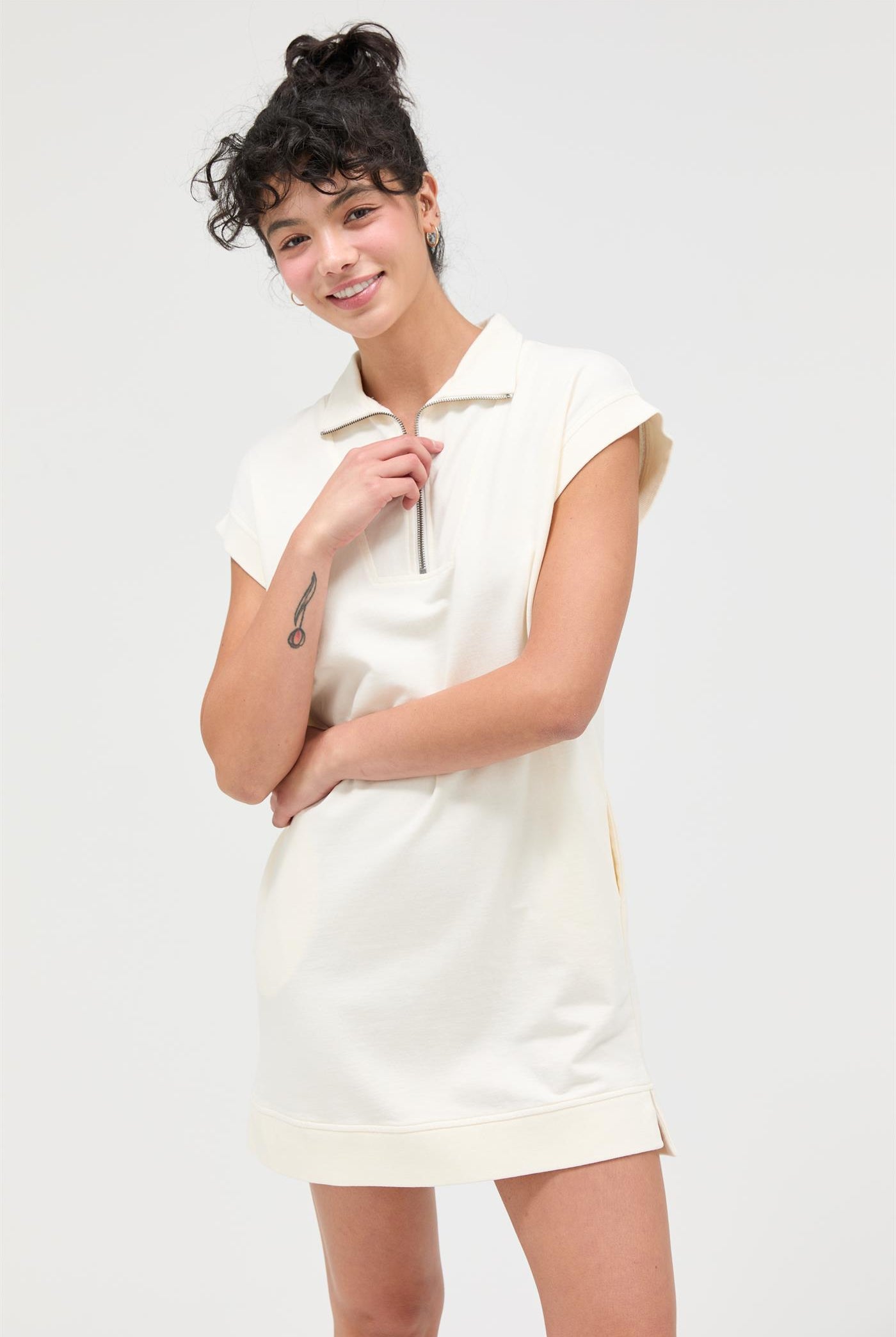 Wholesale Half Zip Up Mock Neck Mini Dress Dresses DZ26A030 CREAM DOUBLE ZERO