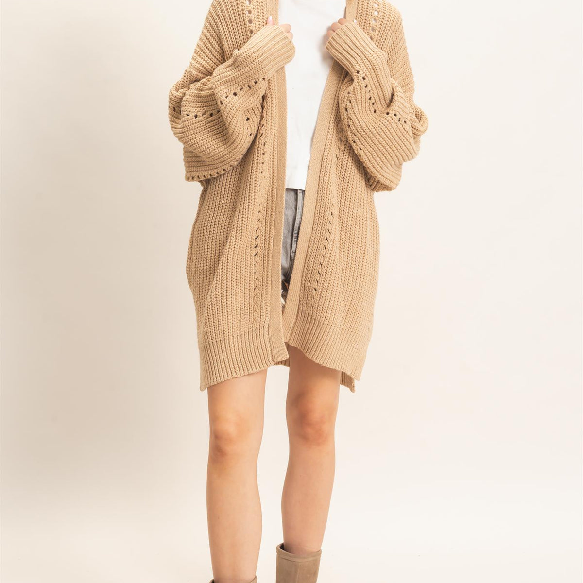 Wholesale Open-Front Cardigan Cardigans HF26C410 LIGHT TAUPE HYFVE