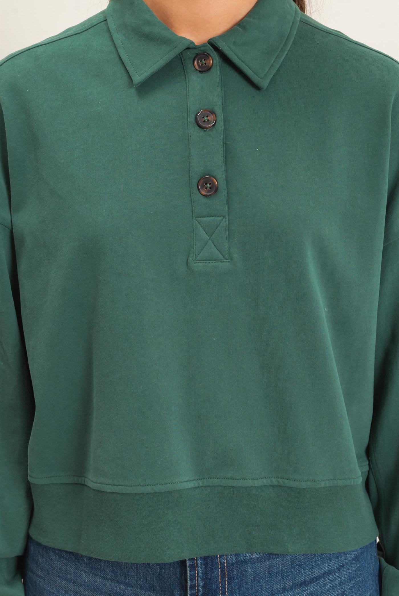 Wholesale Washed Button-Front Collared Sweatshirt Sweatshirts DZ26E390 DARK GREEN DOUBLE ZERO