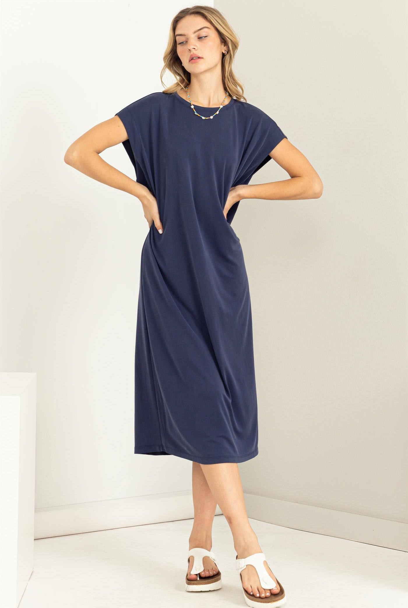 Wholesale Lazy Day Dolman Short Sleeves Midi Dress Dresses DZ23A795 DARK NIGHT DOUBLE ZERO