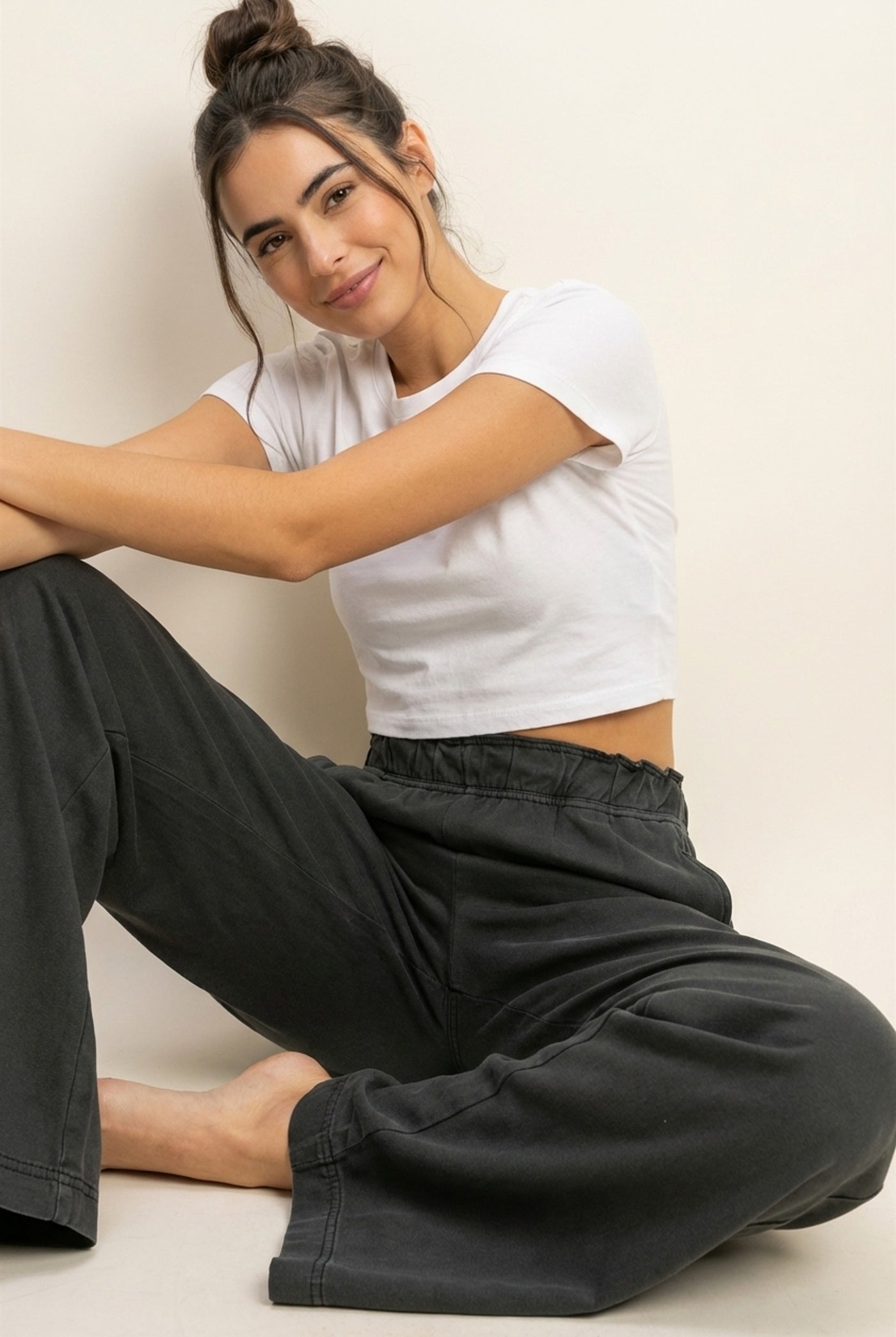 Wholesale High Waist Flare Pants Pants DZ24C346-D BLACK DOUBLE ZERO