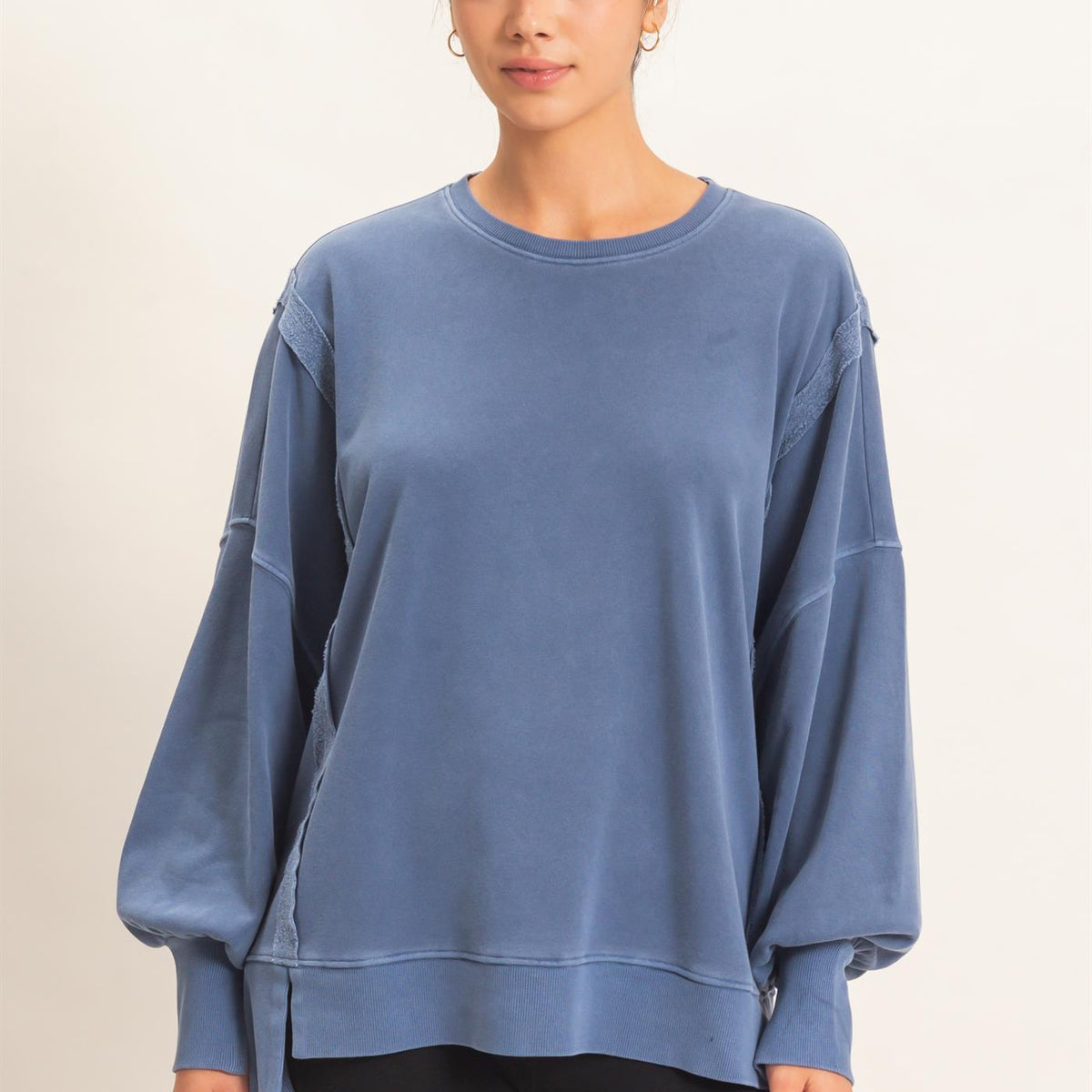 Wholesale Pigment Dye Oversized Raw Edge Sweatshirt Sweatshirts DZ26C737 NAVY DOUBLE ZERO