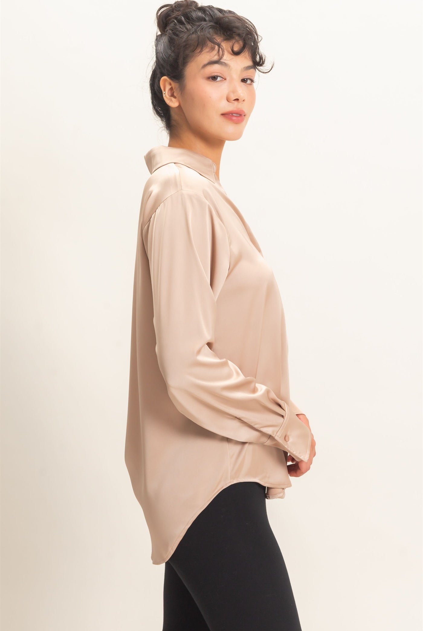 Wholesale Satin Button-Down Shirts Shirts DZ26E265 DARK TAUPE DOUBLE ZERO