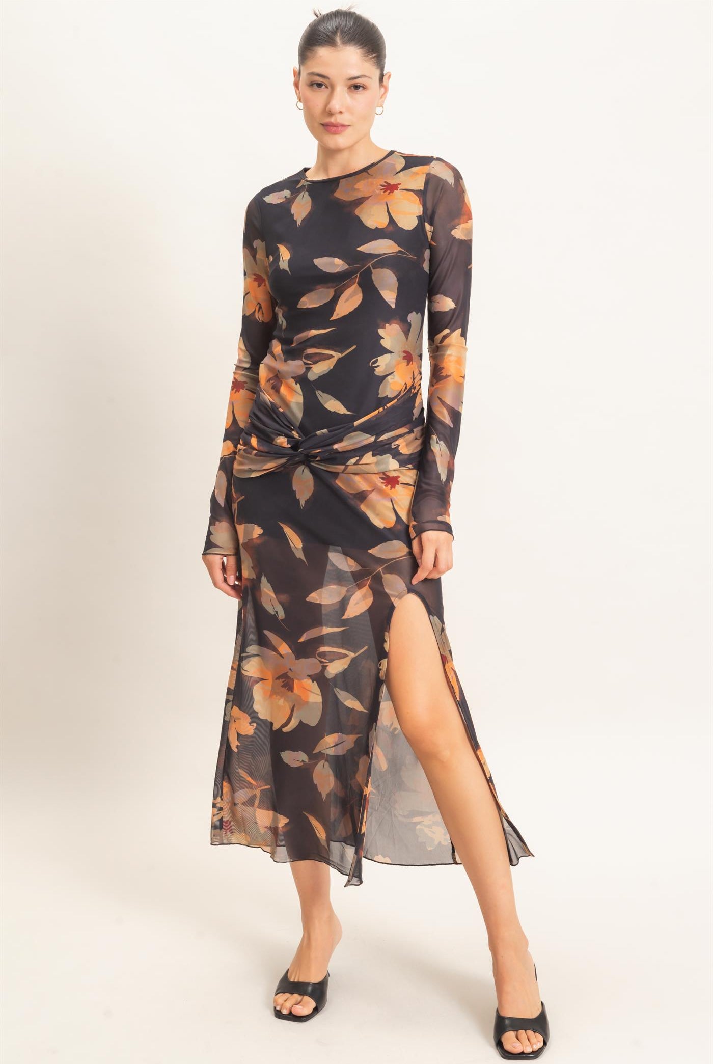 Wholesale Floral Mesh Knit Dress Dresses HF26E307 BLACK HYFVE