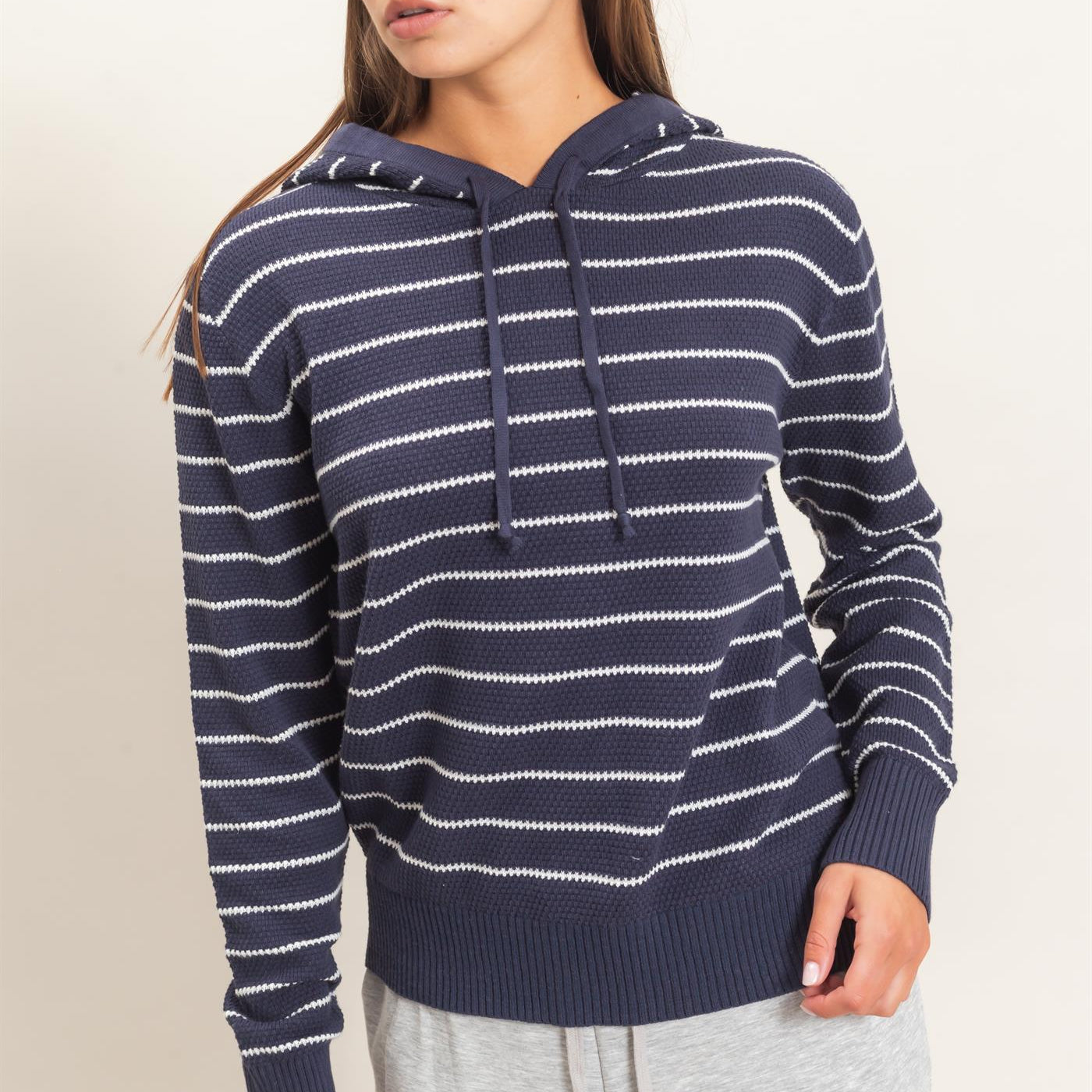 Wholesale Striped Hooded Sweater Hoodies DZ26C972 NAVY DOUBLE ZERO