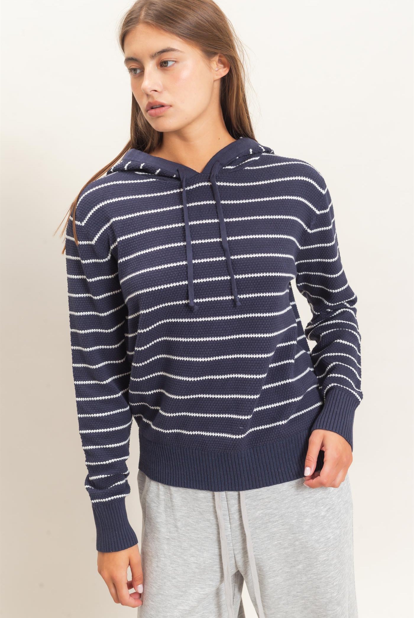 Wholesale Striped Hooded Sweater Hoodies DZ26C972 NAVY DOUBLE ZERO